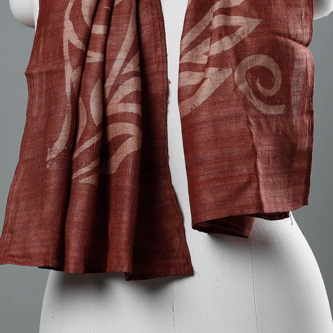 BINDAAS UNLIMITED Brown - Block Art Print Natural Dyed Tussar Silk Bindaas Stole - view 2