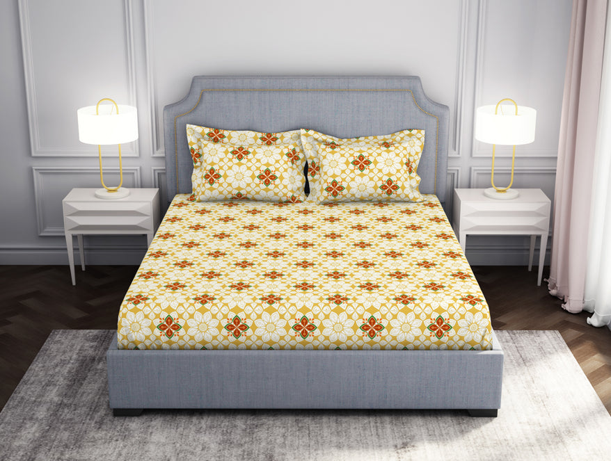 Spaces India Floral Super Lemon - Yellow Microfibre Double Bedsheet - Adore By Welspun