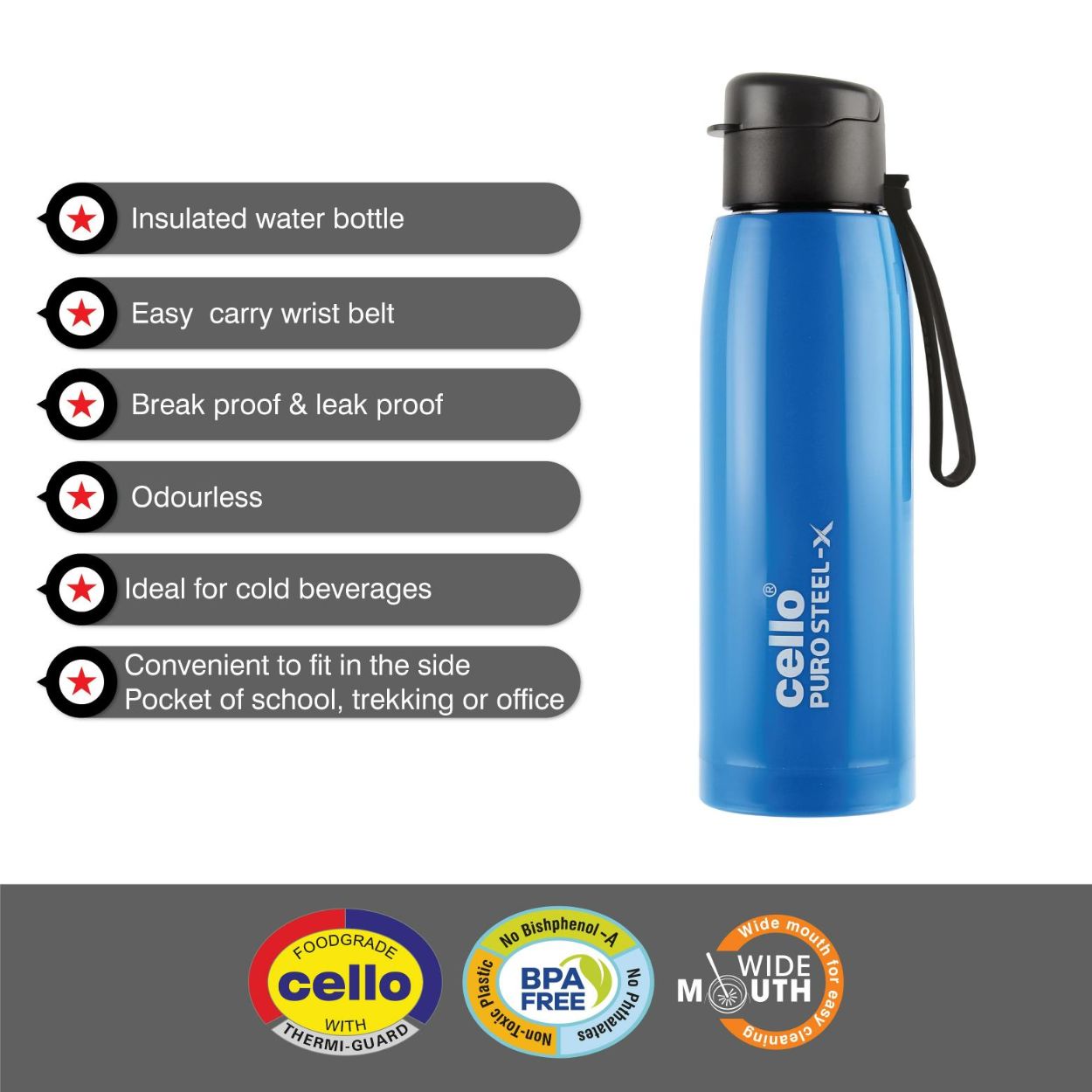 Cello Puro Steel-X Cooper 600 Water Bottle, 630ml - view 17