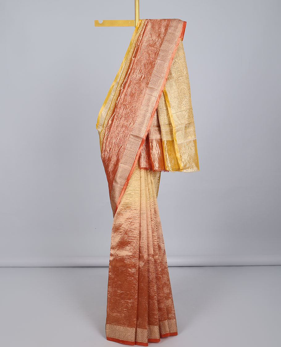 Pothys Orange crushed saree, traditional design border & pallu of intricate designs
