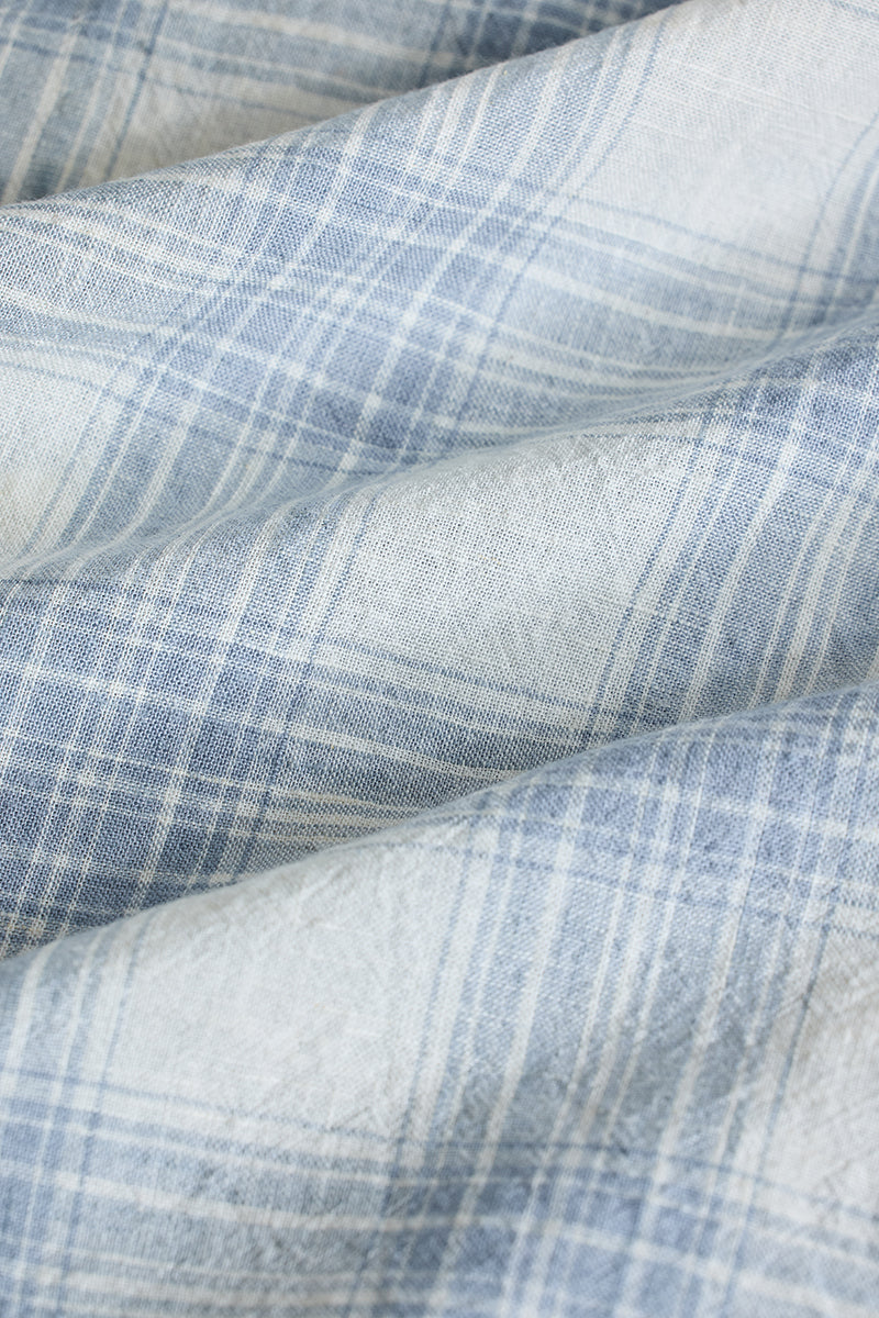 SNITCH Light Blue Checks Linen Blend Shirt - view 8
