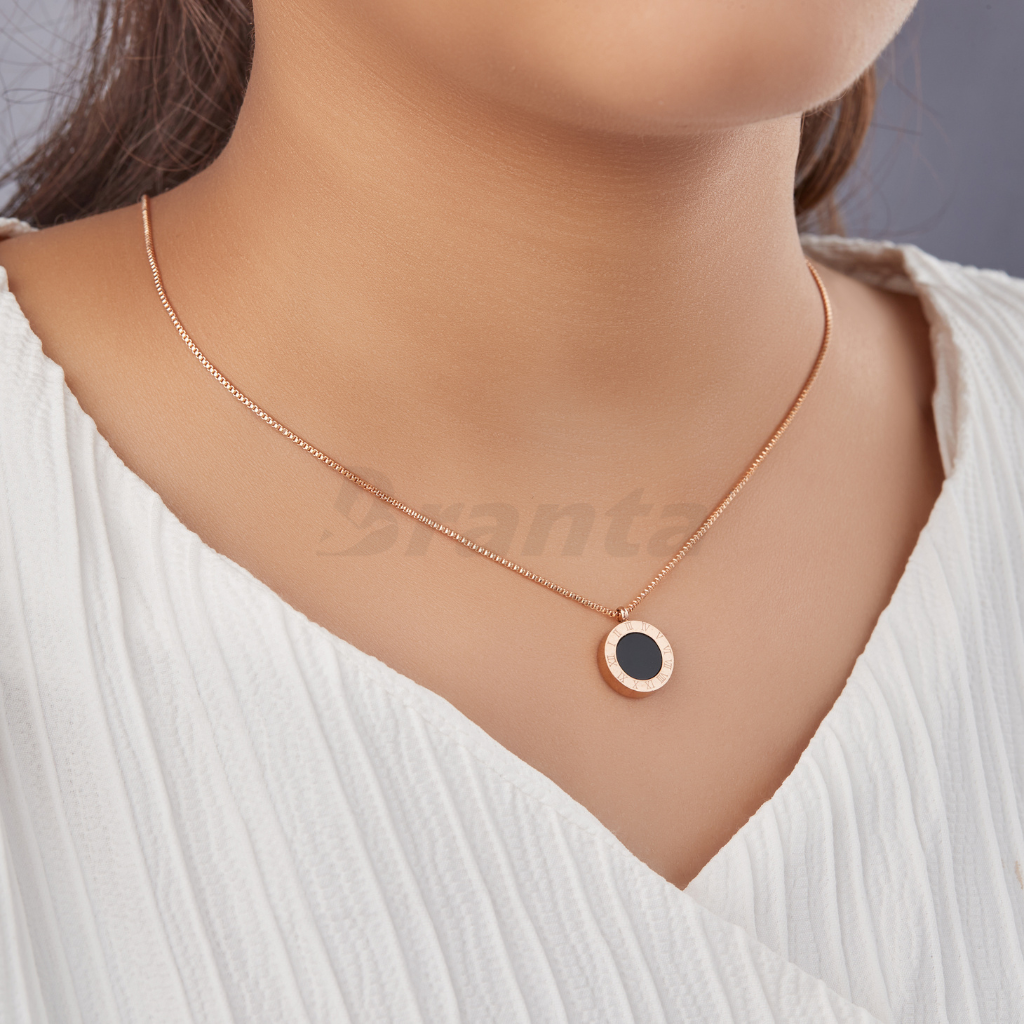 Branta Roman Numeral Reversible Pendant Rose Gold Necklace For Women