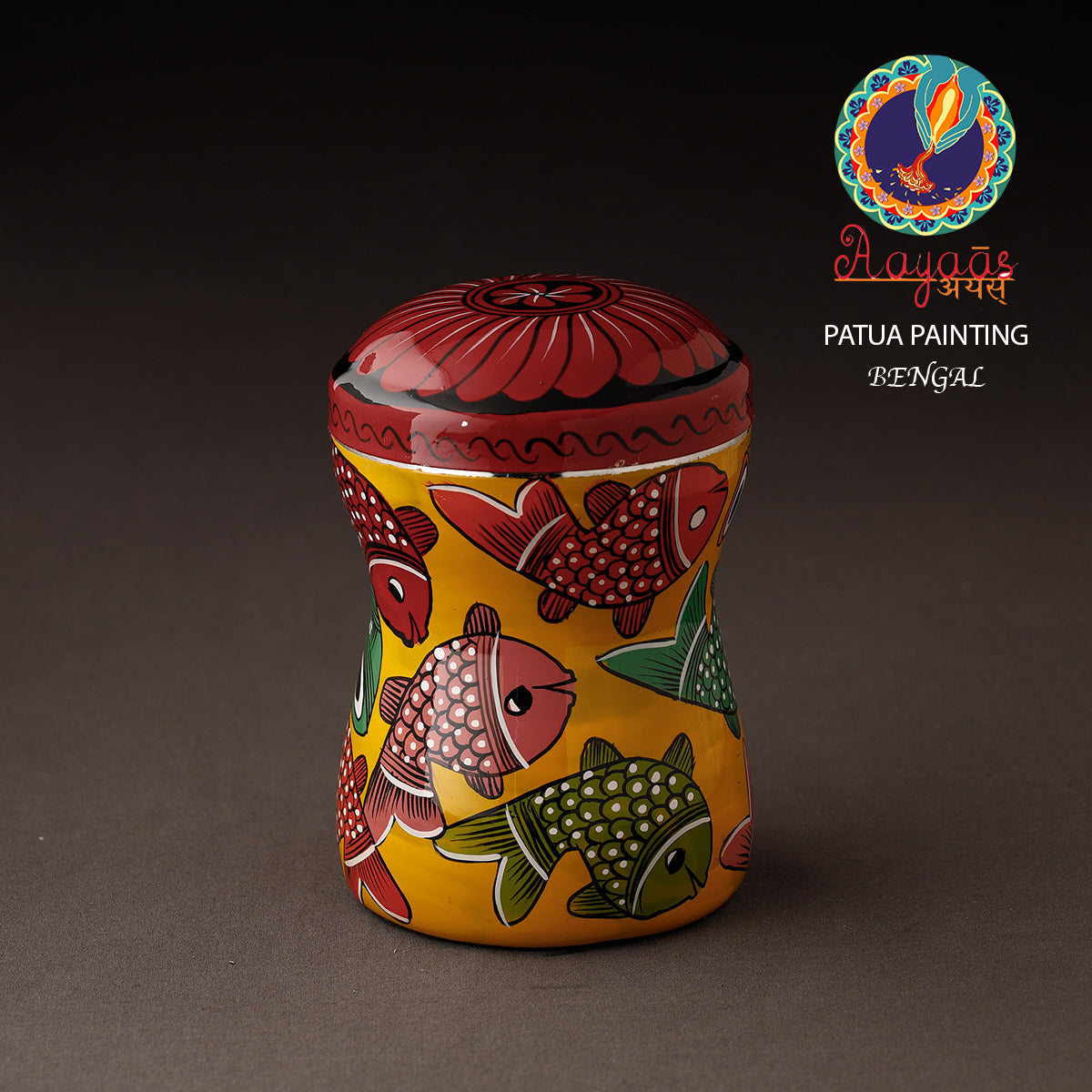 AAYAAS Bengal Patua Handpainted Stainless Steel Multi Utility Container