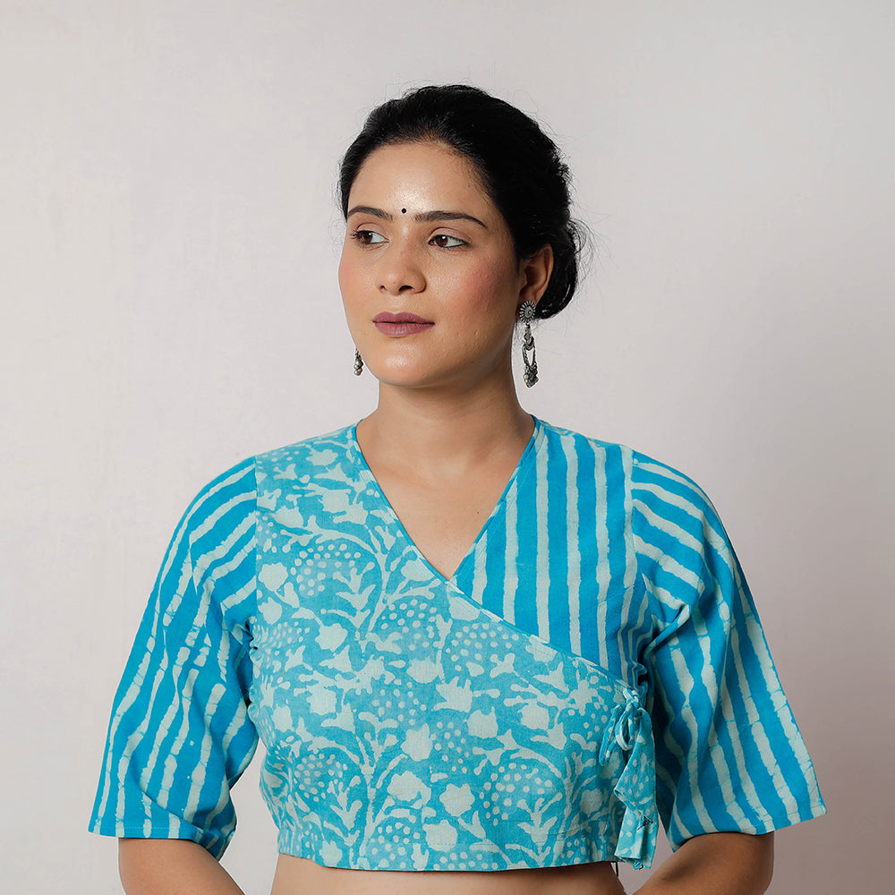 ITOKRI CASUALS Blue - Bagru Dabu Block Printed Cotton Stitched Blouse