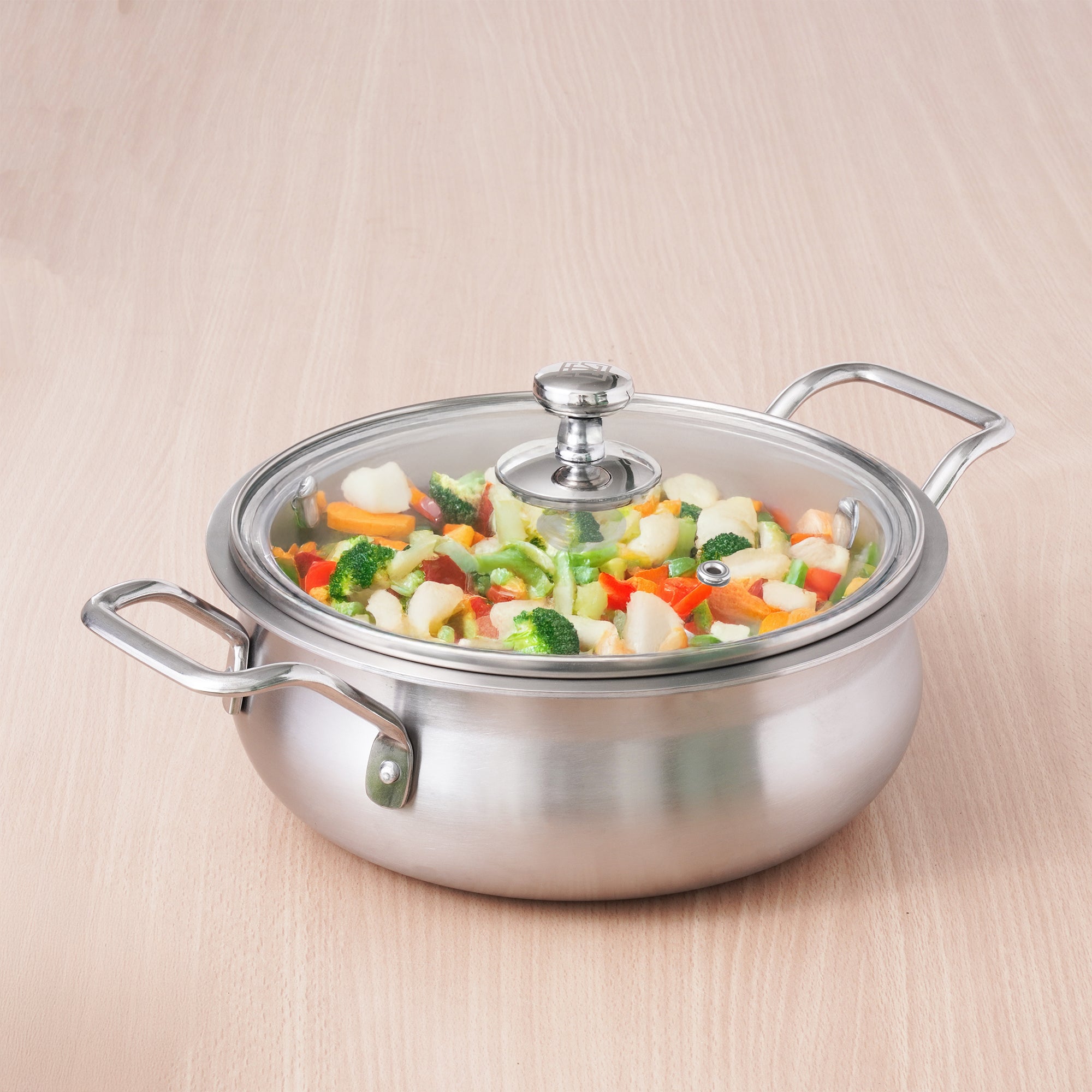 The Indus Valley TurboCuk Tri-ply Biryani Cooking Pot/Casserole+ Glass Lid, Wide Handi Shape, Premium Quality, 3 Layer Thick Body, 100% Toxin-free, No