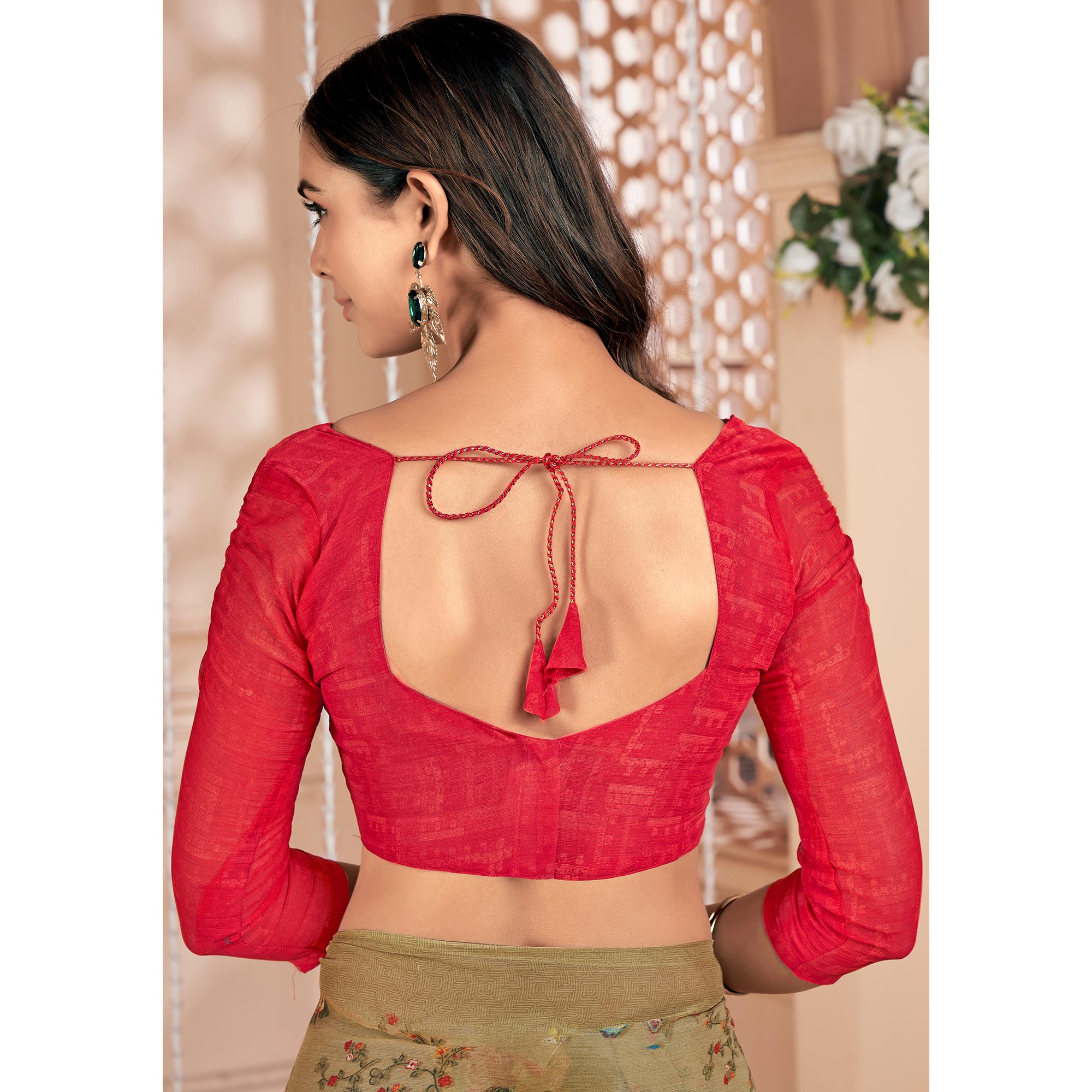 Peachmode Chikoo Floral Printed Chiffon Saree - view 4