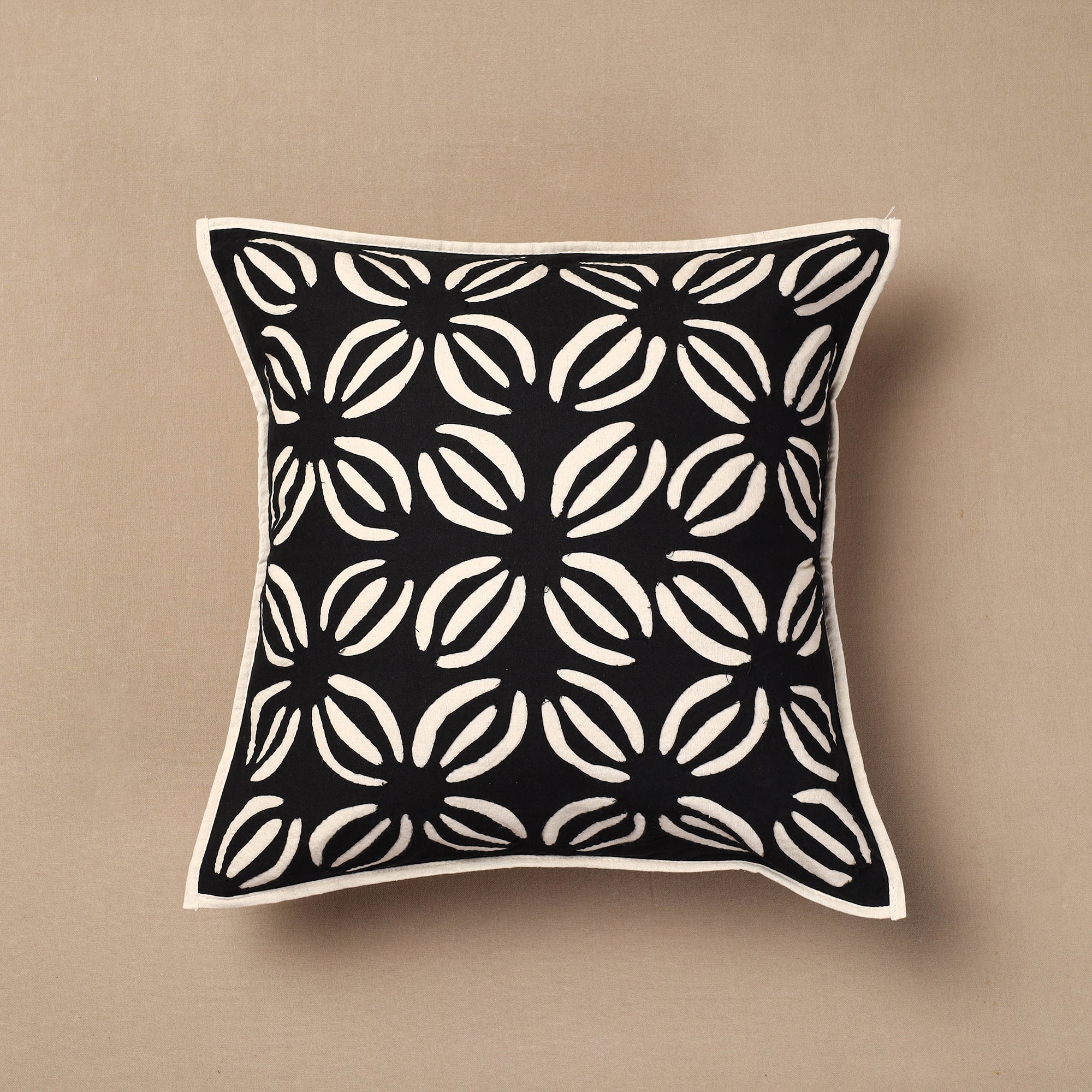 KACHCHH JI CHHAAP Black - Bakhiya Tanka Applique Work Cotton Cushion Cover (16 x 16 in)