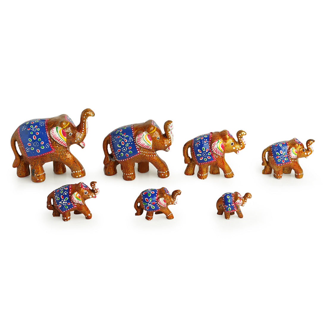EXCLUSIVELANE 'Seven Tuskers In Brown' Hand Carved & Handpainted Showpiece In Resin (Set of 7) - view 2