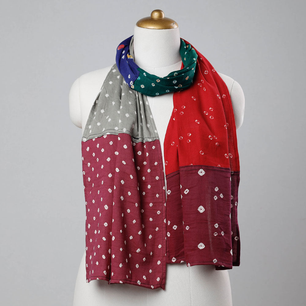 NOORI BAZAR Bandhani Tie-Dye Patchwork Multicolor Mul Cotton Stole