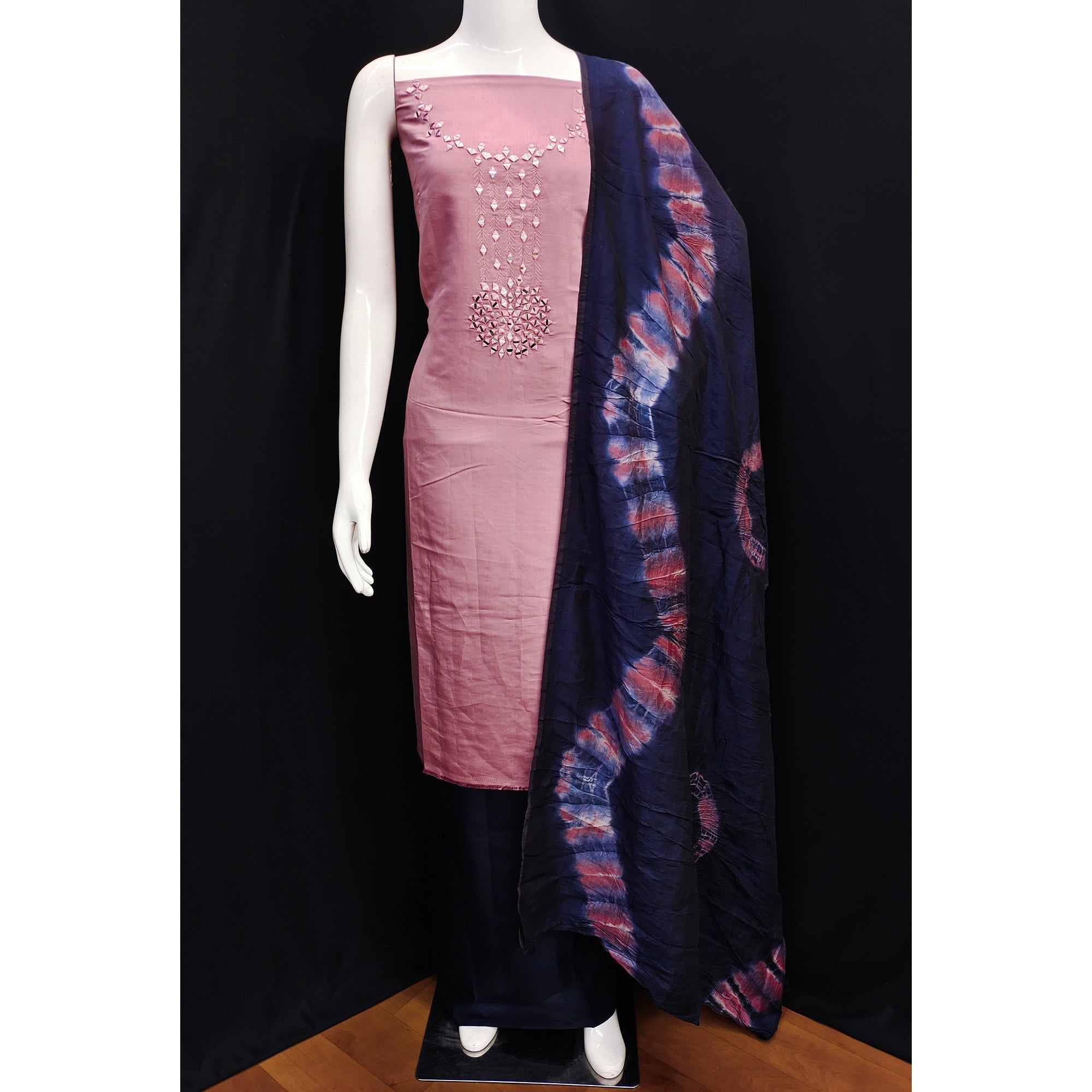 Peachmode Mauve Embroidered Viscose Dress Material - view 3
