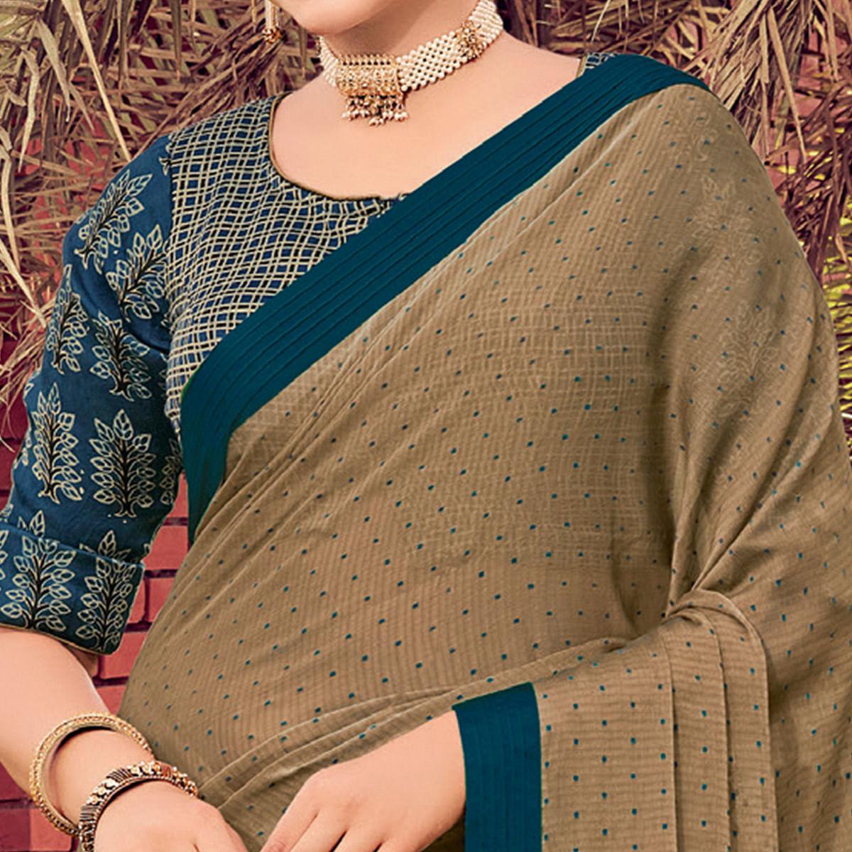 Peachmode Chiku Festive Wear Solid Chiffon Saree With Border - view 2