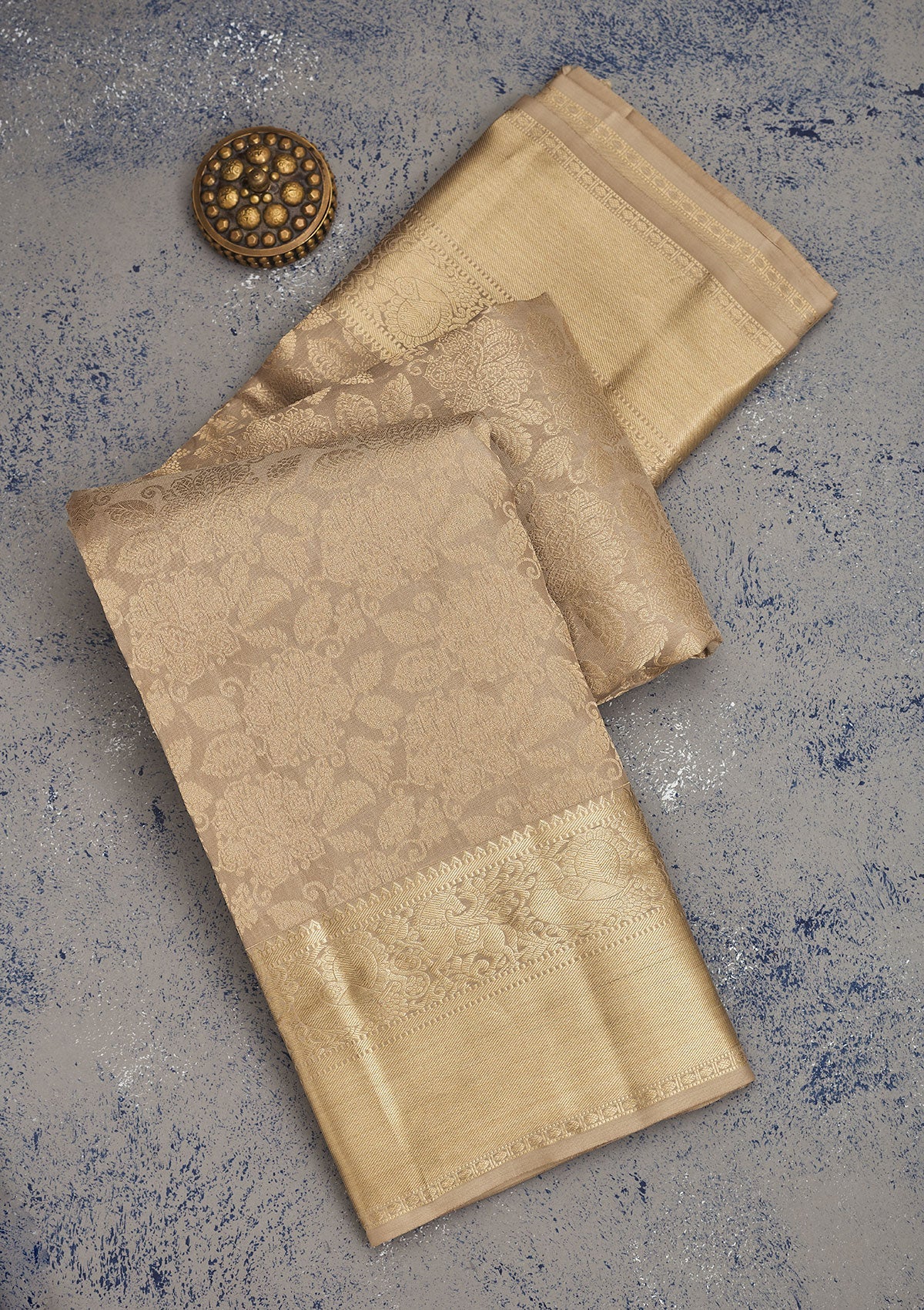 Koskii Light Brown Zariwork Pure Silk Saree – Women's