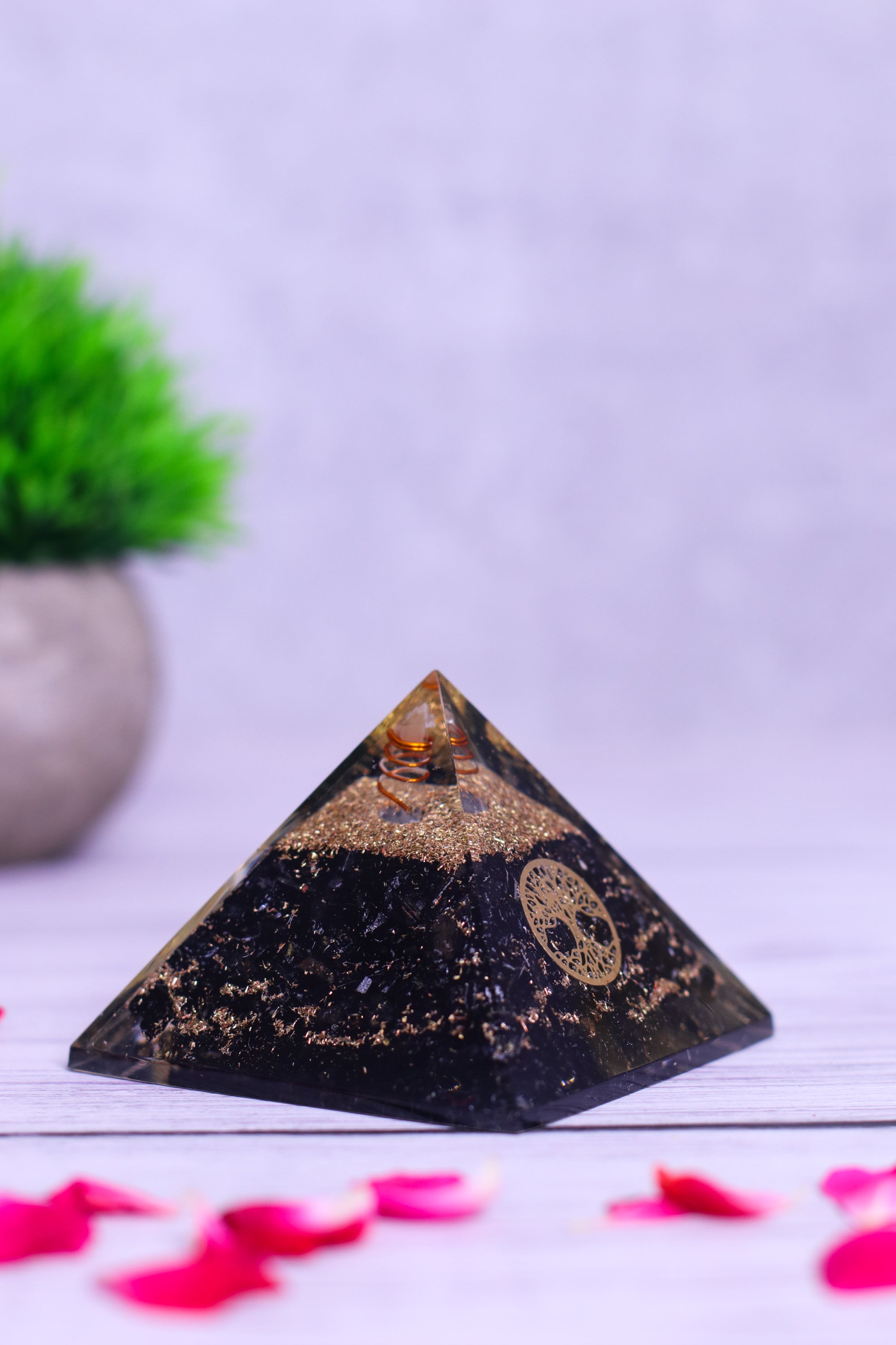 Studio Vaidik Black Tourmaline Orgonite Pyramid Decorative Showpiece - view 3
