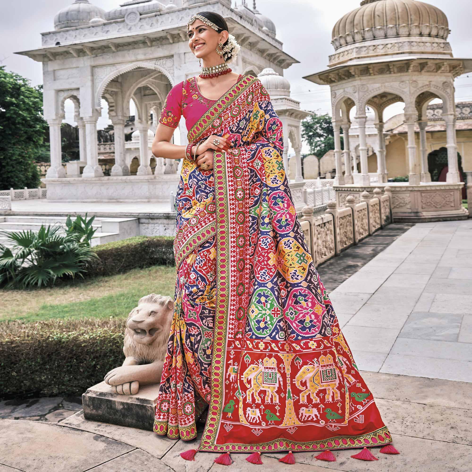 Peachmode Multicolor Festive Wear Plain & Hand Work Pure Silk Saree