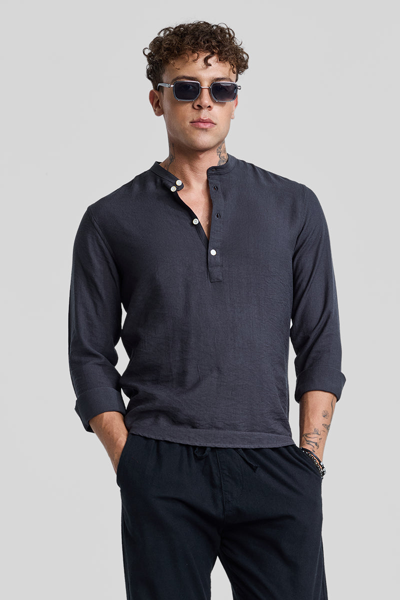 SNITCH Charcoal Grey Textured Slim Fit Kurta - view 4