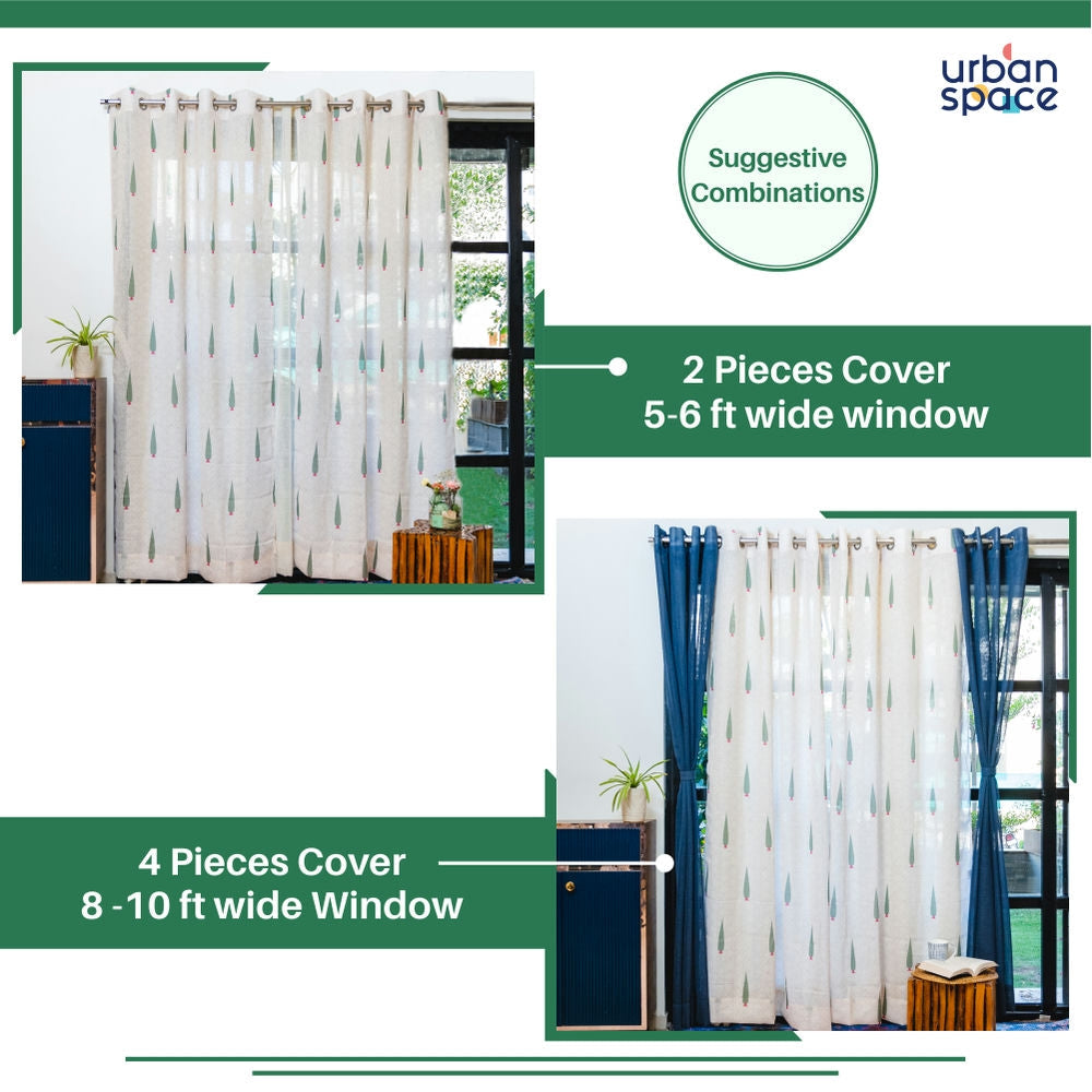 Urban Space -Home Furnishing Store Printed Sheer Linen Curtains, Light Filtering, Pack of 2 Curtains - Pinewood