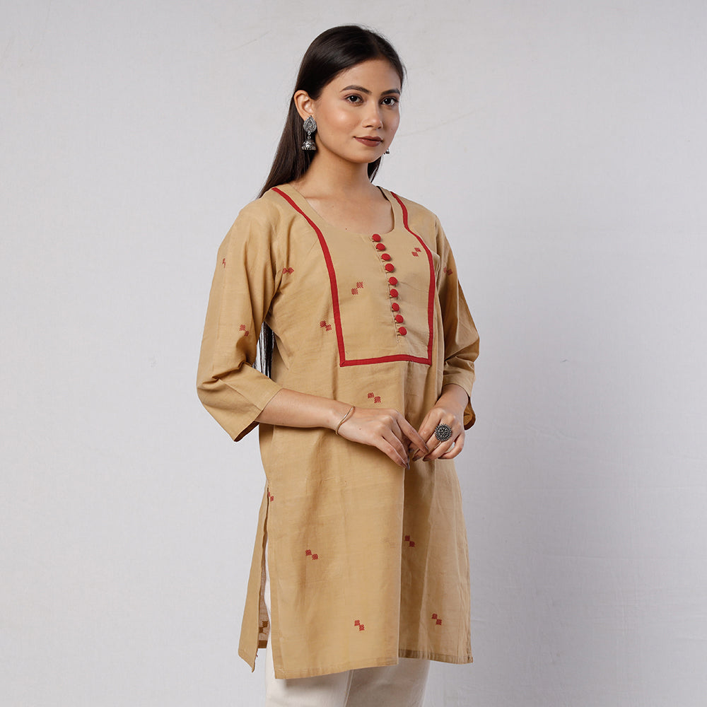 ITOKRI CASUALS Beige Jamdani Handloom Cotton Short Kurta
