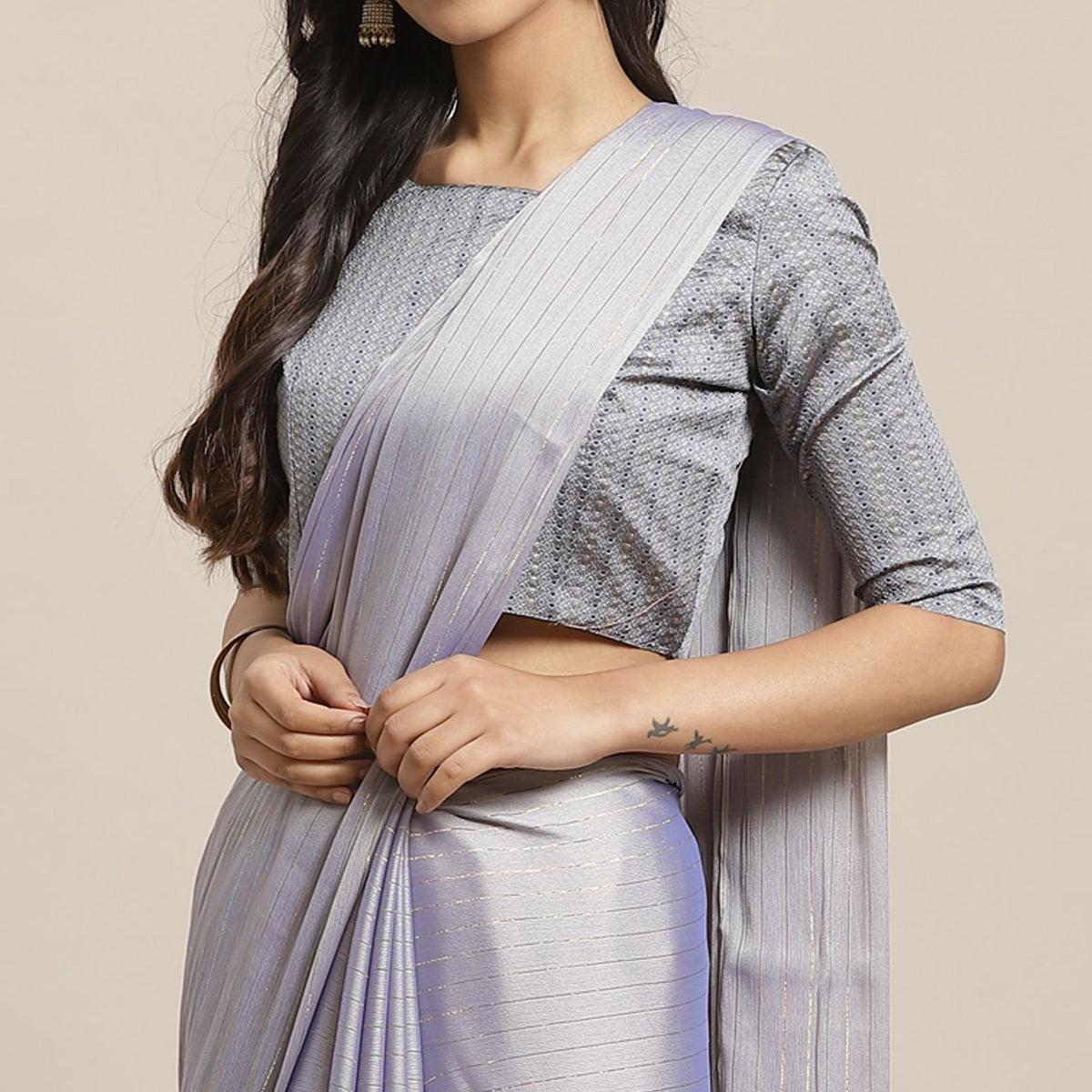 Peachmode Majesty Purple Colored Casual Wear Printed Poly Georgette Saree - view 3
