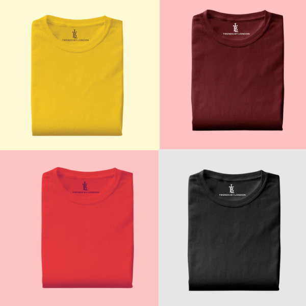 BlackTree Pack of 4 Half Sleeves T-Shirts for Men 180 GSM (Mustard,Maroon,Red and Black)