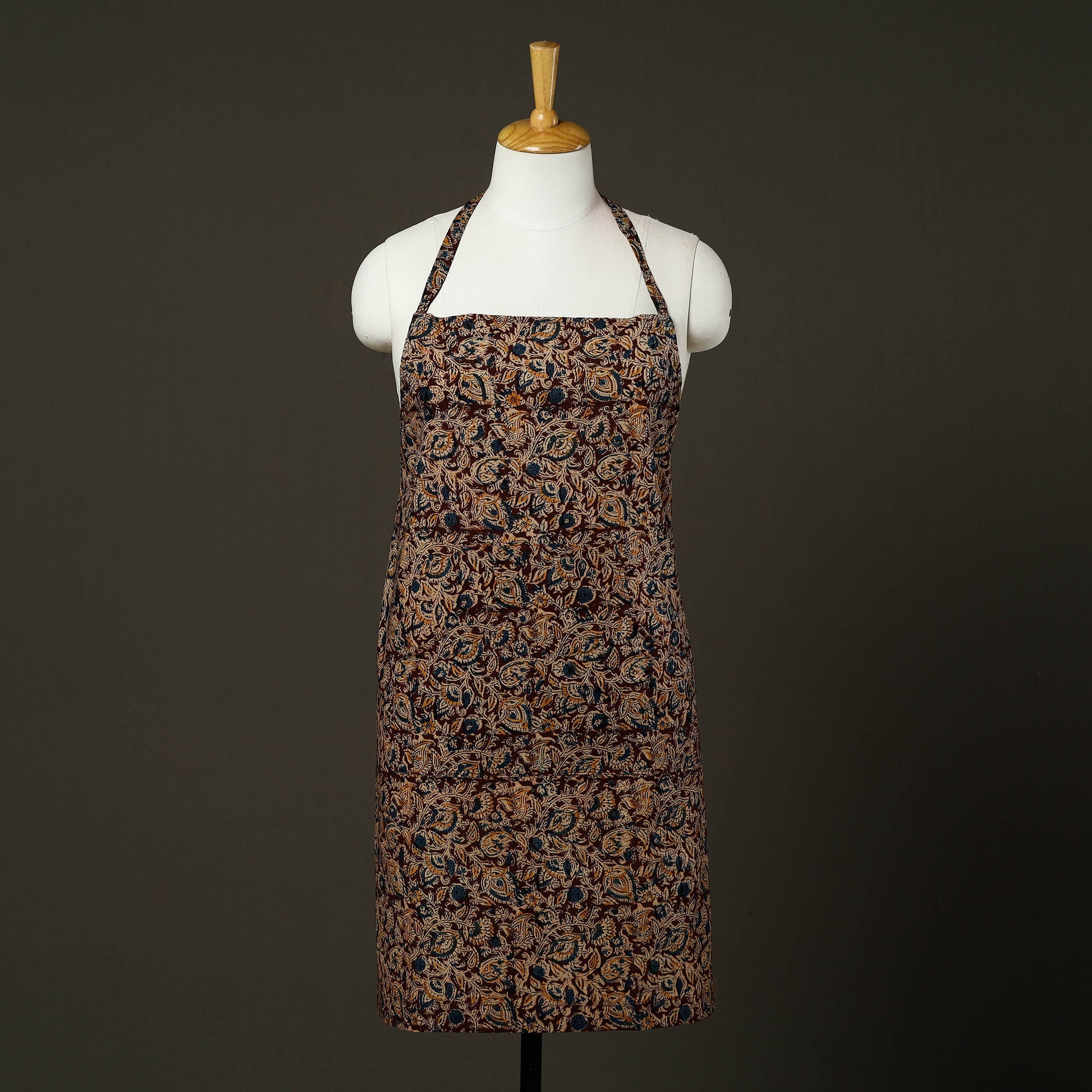 JALPARI Brown - Kalamkari Block Print Cotton Apron with Pocket 62