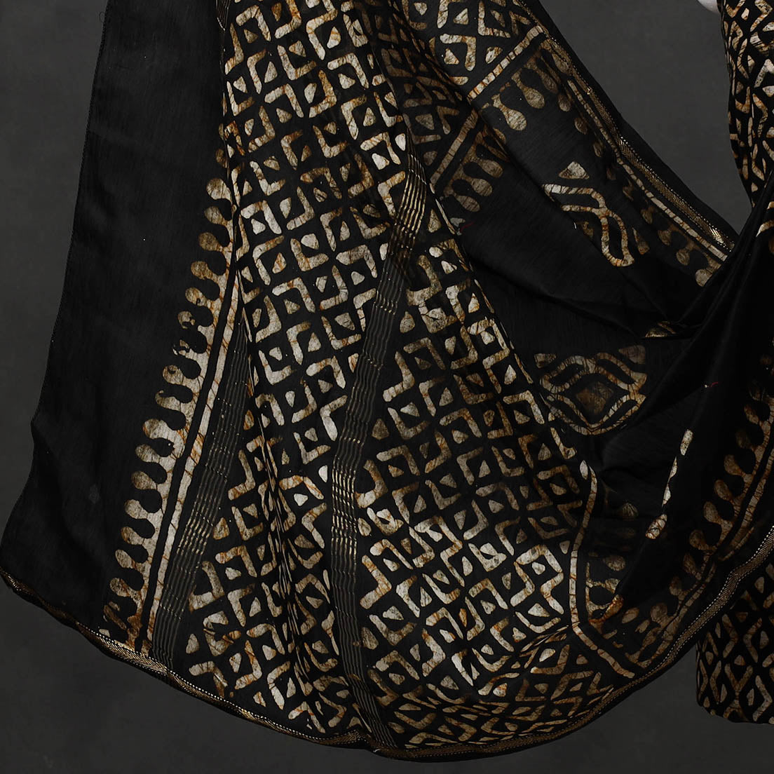 BATIK BY MD. SHARIFF Black - 3pc Chanderi Silk Hand Batik Print Dress Material - view 4