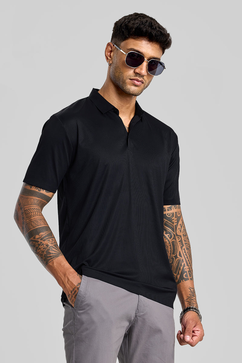 SNITCH Black Stitchless Polo T-Shirt