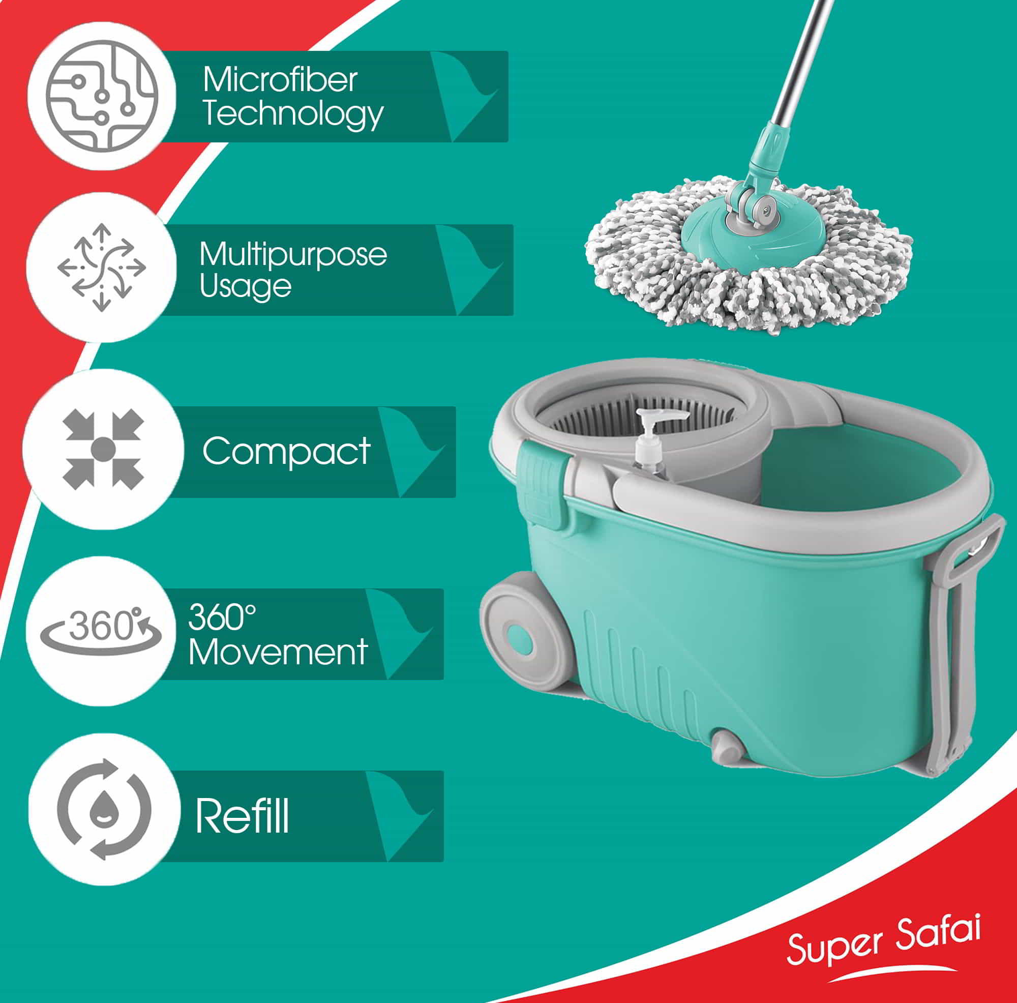 Elegant Mop Floor and Kitchen Cleaning Kit (Spotzero by Milton) - view 5