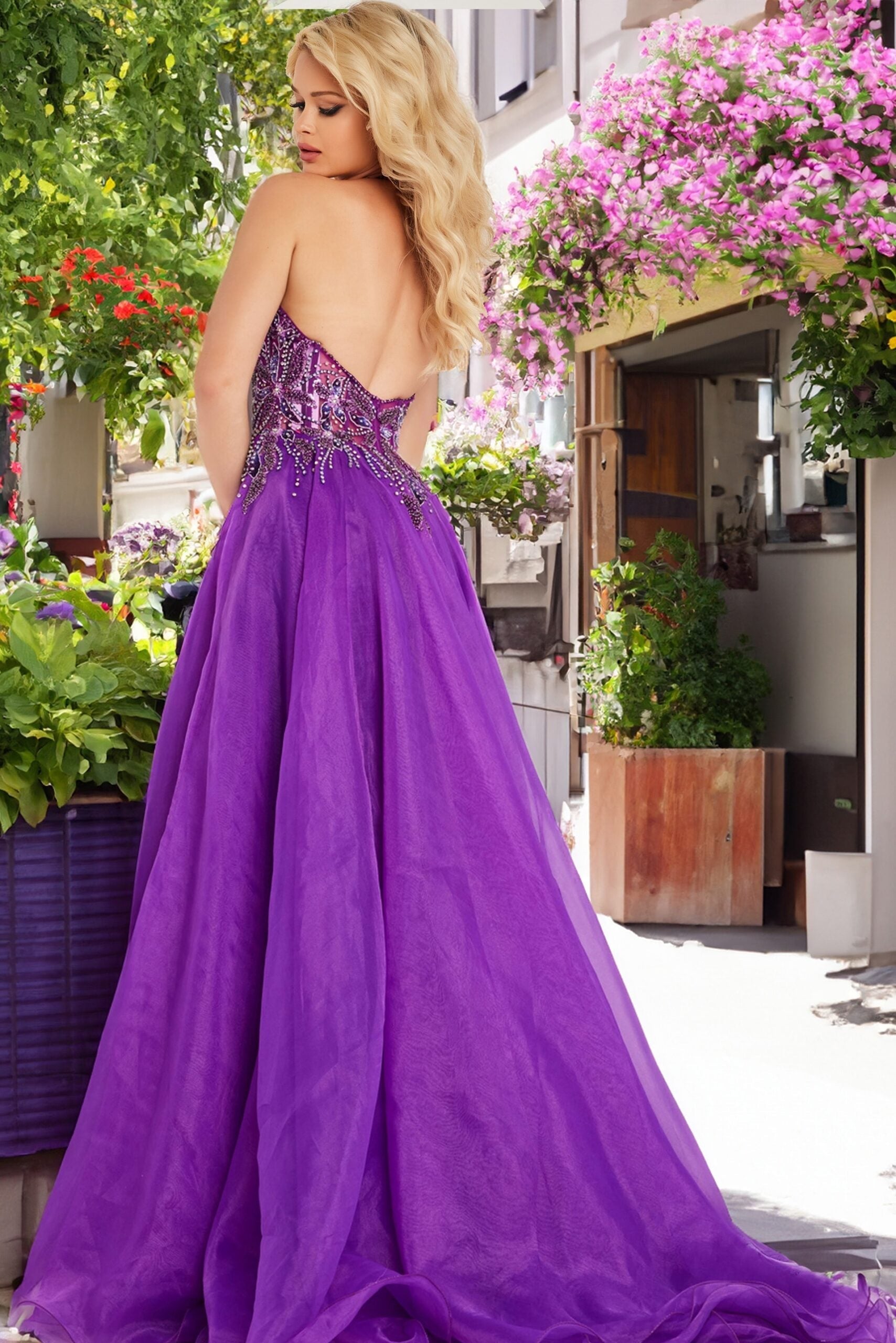 Beaded Organza Halter A-line Slit Gown by Jovani 25964 - view 2