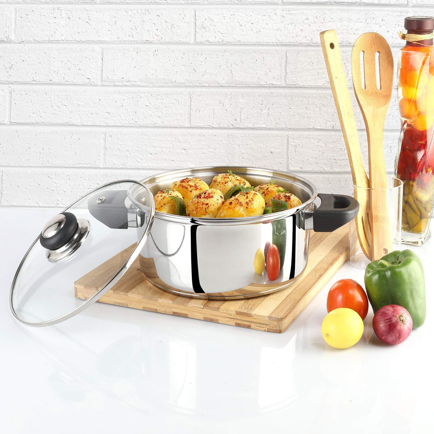 Cello Steelox Induction Base Stainless Steel Casserole with Lid