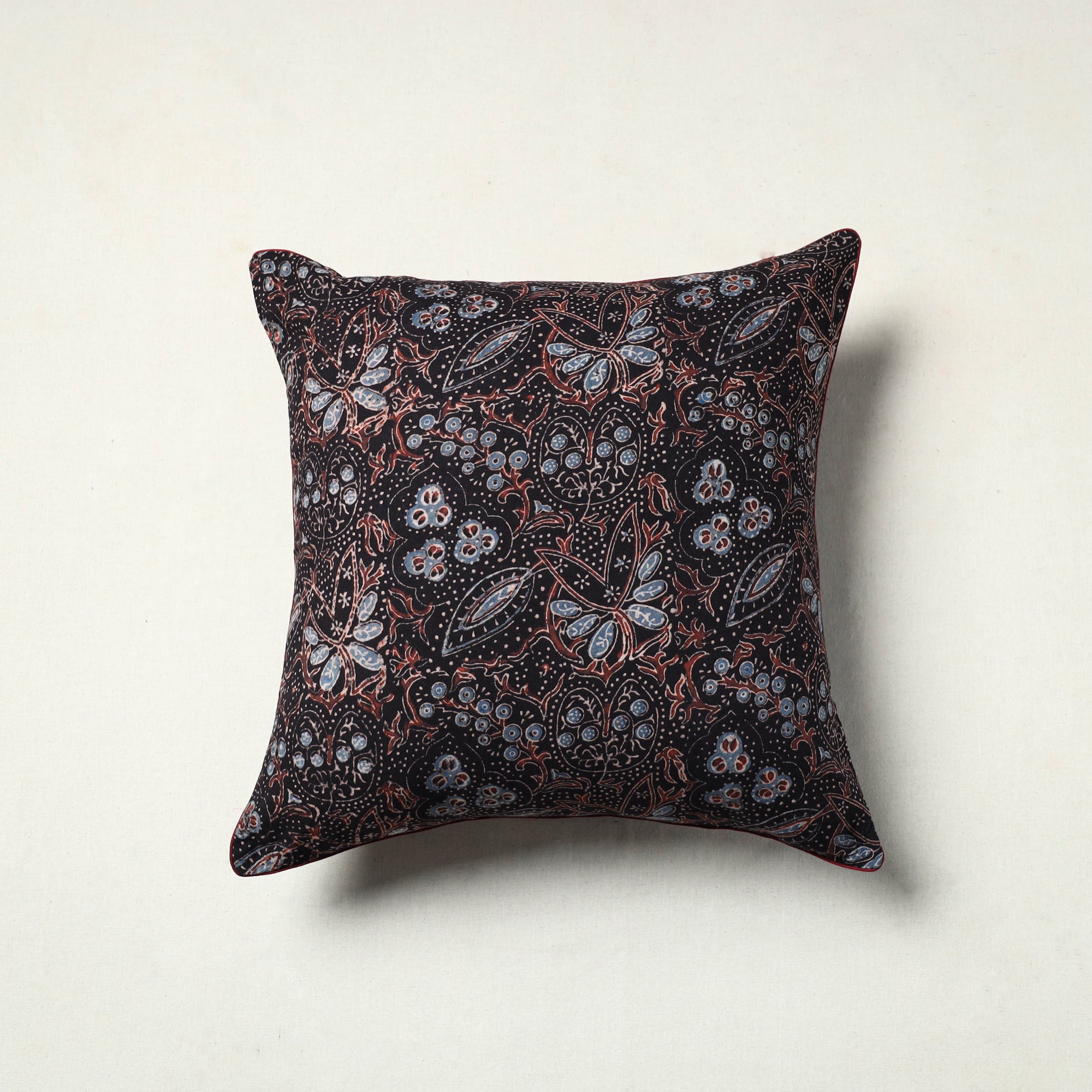 NOORI BAZAR Black - Block Printed Cotton Ajrakh Cushion Cover (16 x 16 in) 21