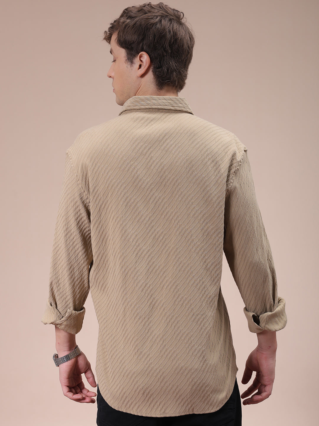 The Indian Garage Co Men's Khaki Slim Fit Textured Shirt - view 4