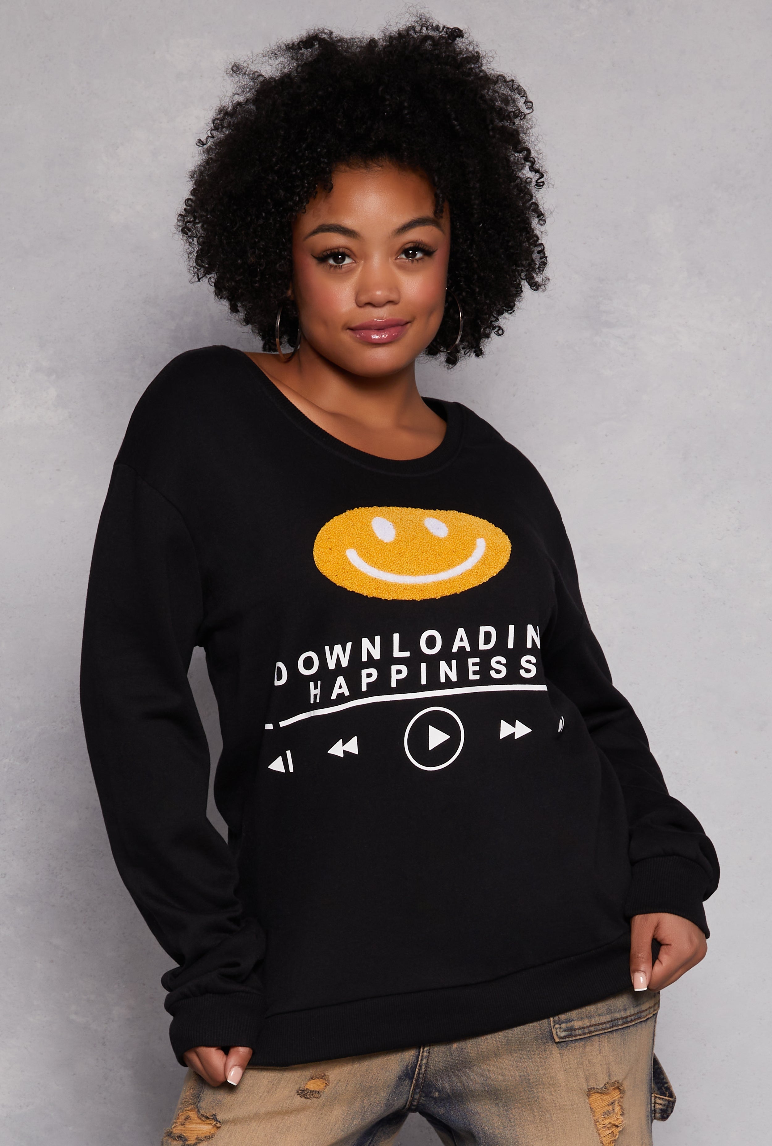 Rainbow Shops Plus Size Downloading Happiness Sweatshirt