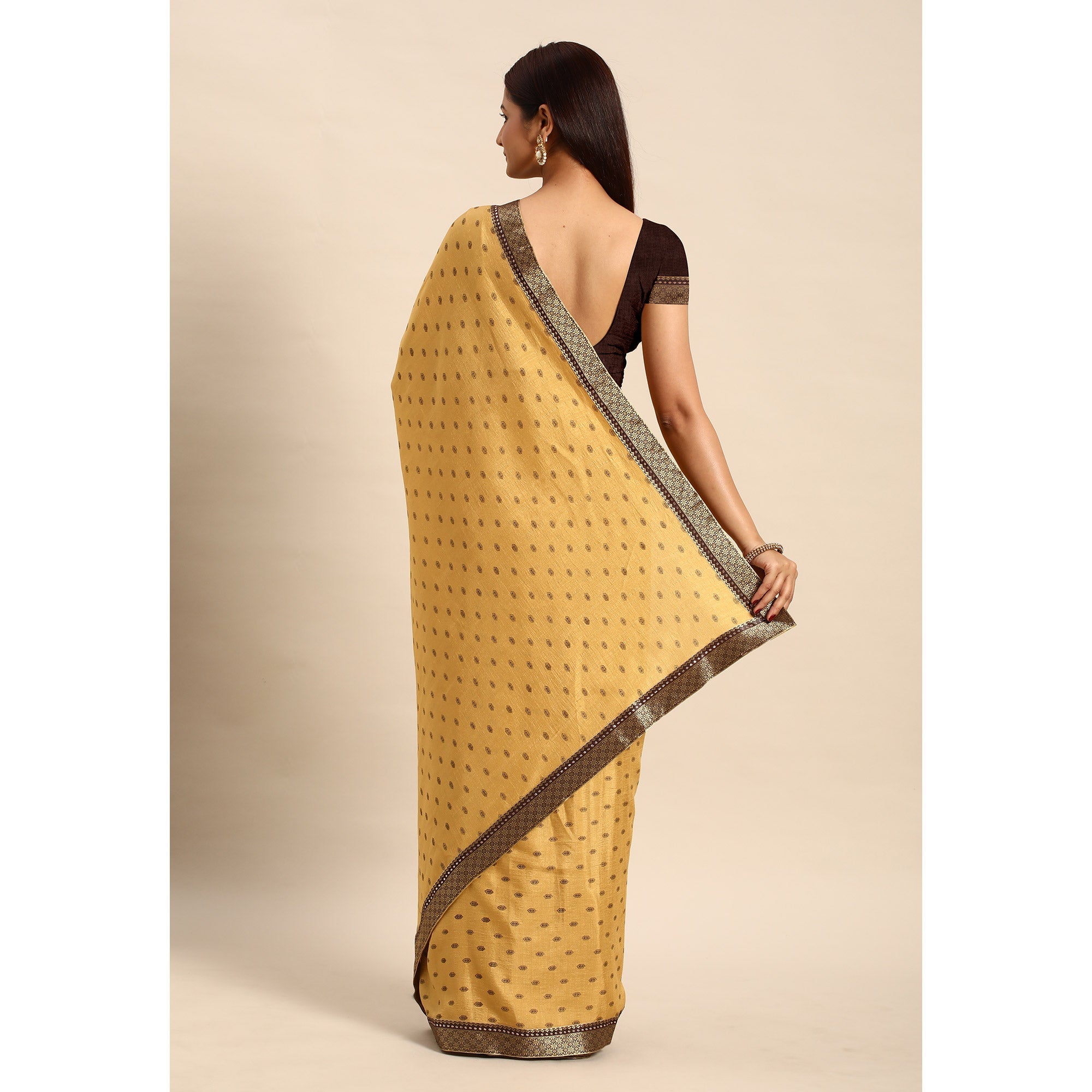 Peachmode Chikoo Printed Vichitra Silk Saree – Women's - view 4