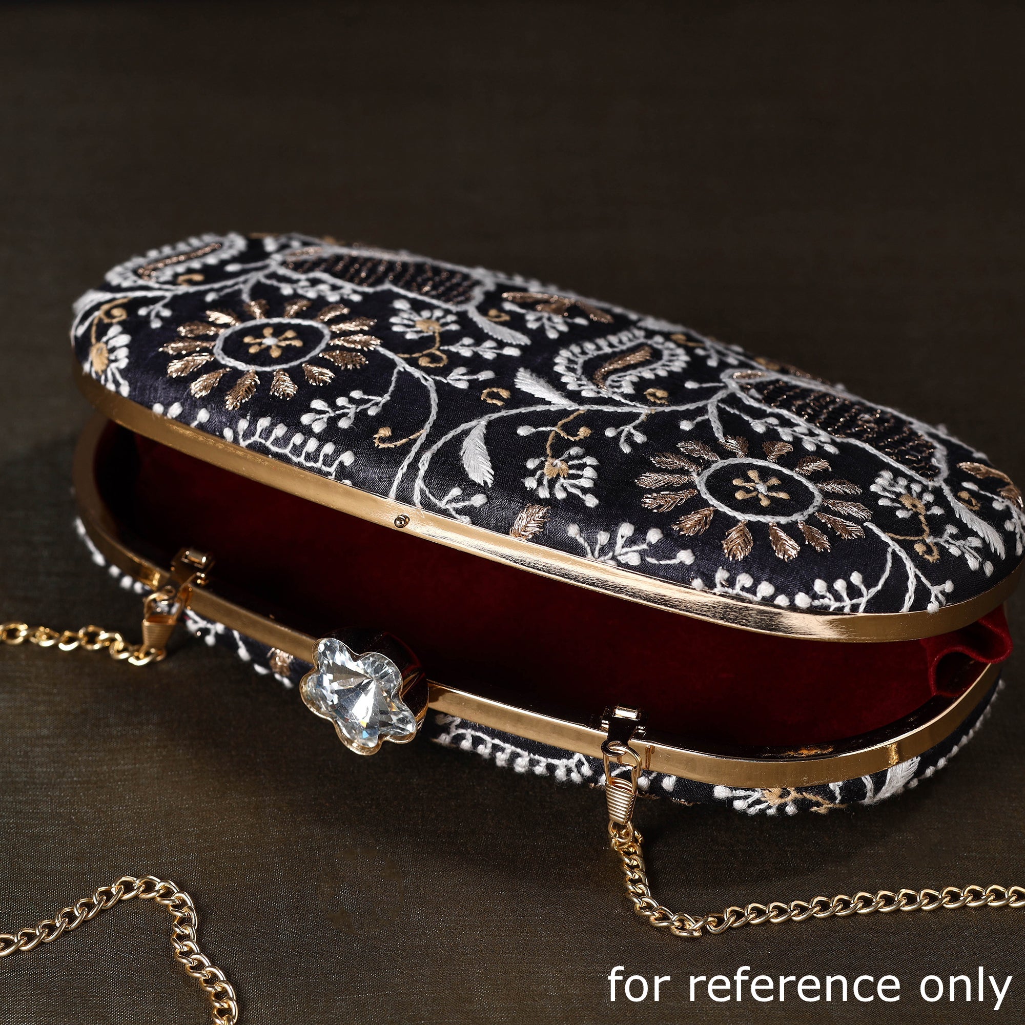 LAVANGG Black - Chikankari Hand Embroidery Tussar Silk Clutch / Sling Bag 09 - view 6