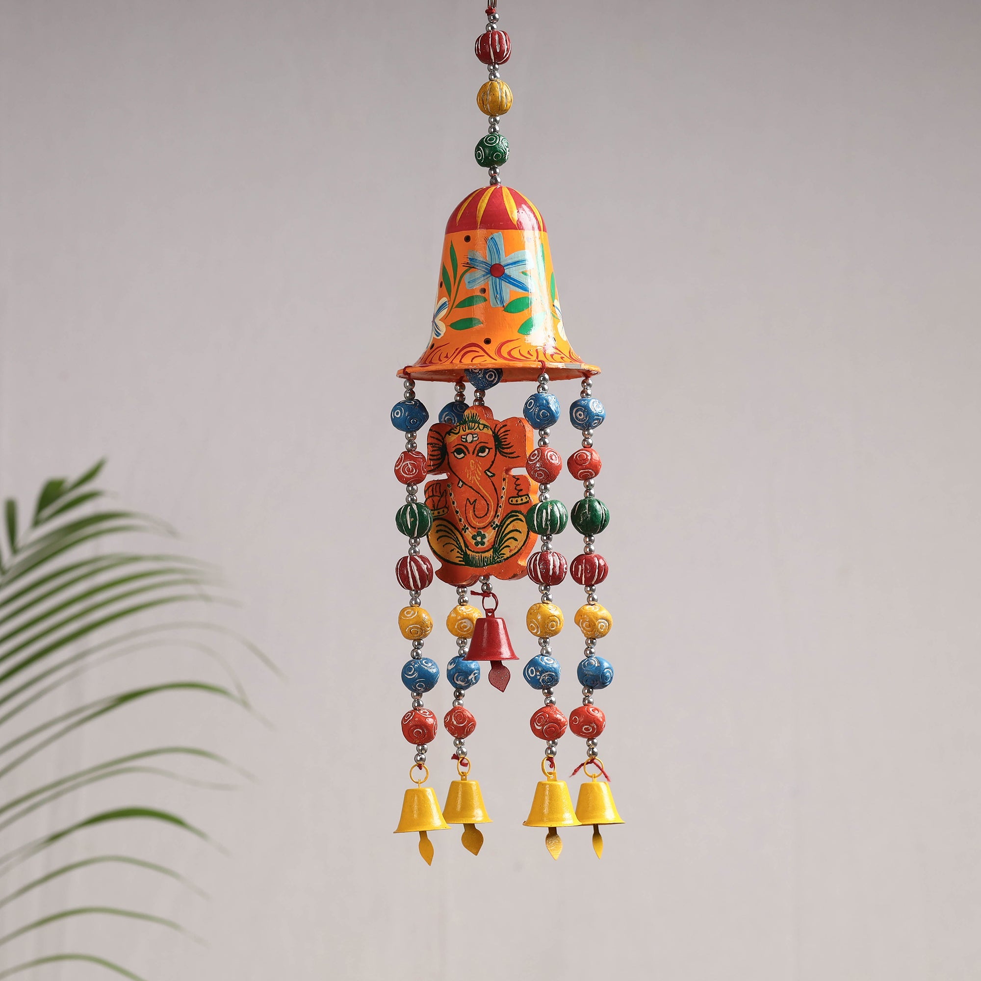 DEVENDRA SINGH Big Bell - Banaras Handpainted Wooden & Terracotta Beads Decorative Hanging