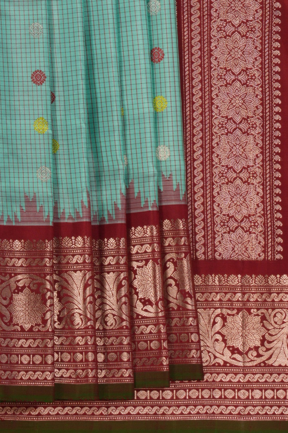 Kalanjali Gadwal Silk Kattam Sea Blue Saree – Women's