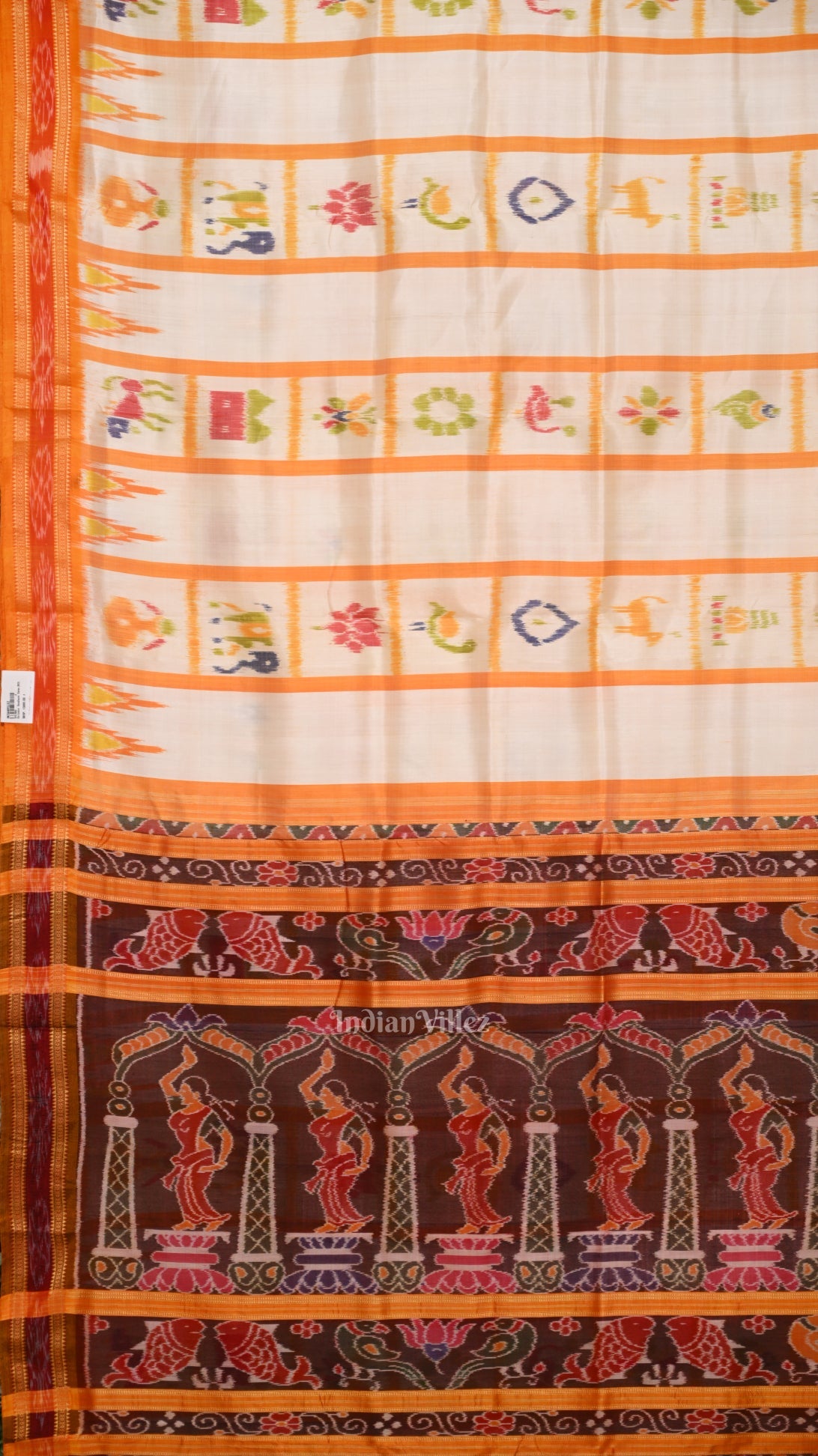 IndianVillèz White Yellow Nabakothi Khandua Silk Saree - view 2