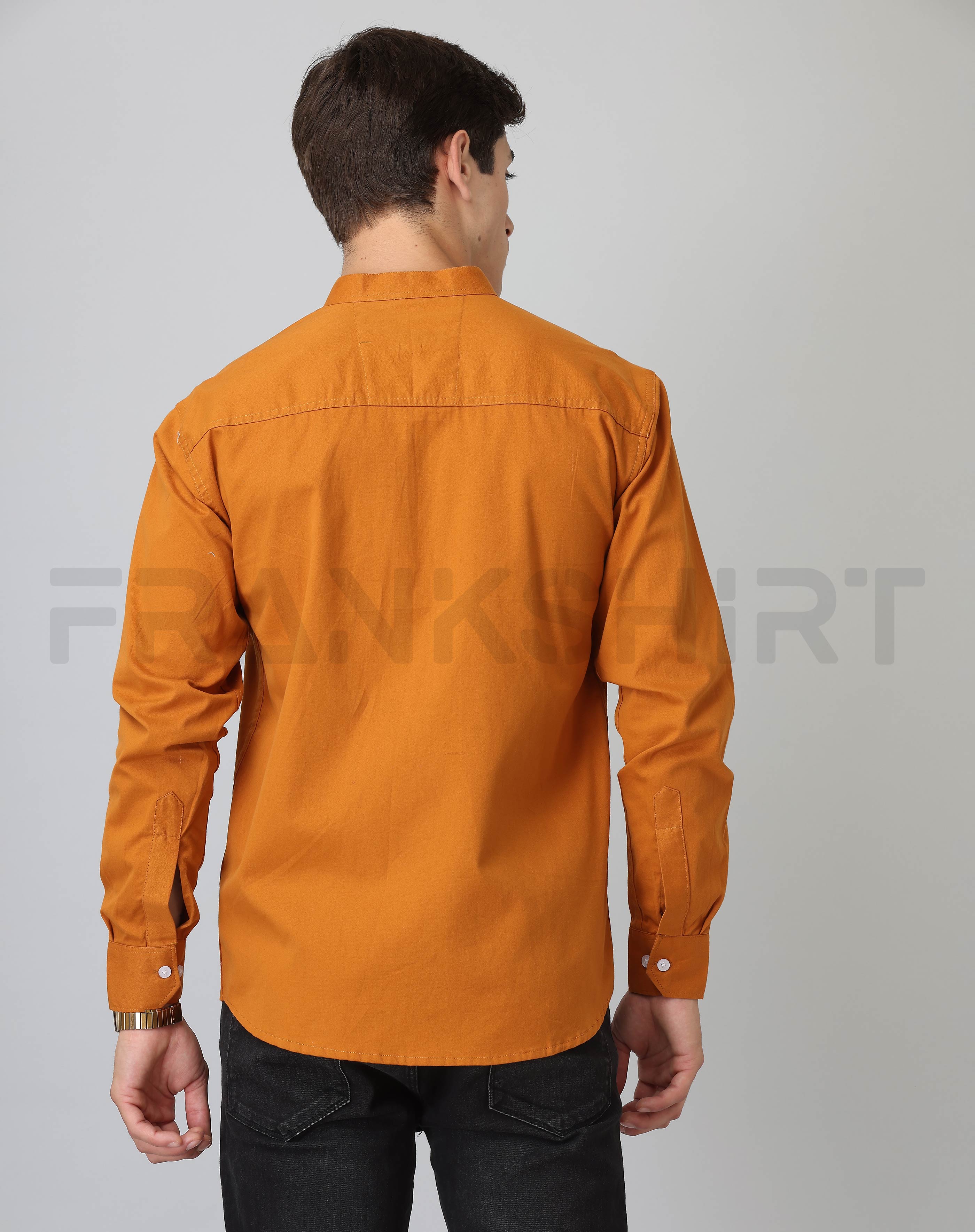 BlackTree Frankshirt Chinese Collar Mustard Tailored Fit Cotton Casual Shirt for Man - view 4