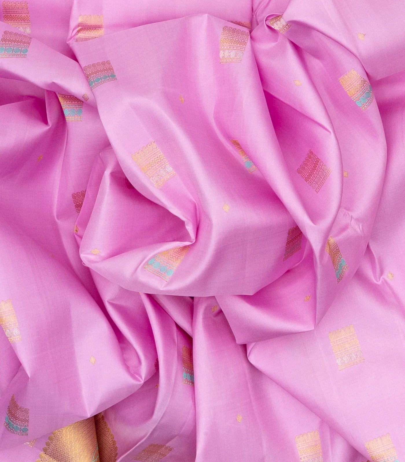RmKV BubbleGum Pink Handloom Kanchipuram Silk Saree With Meena Buttas - view 3