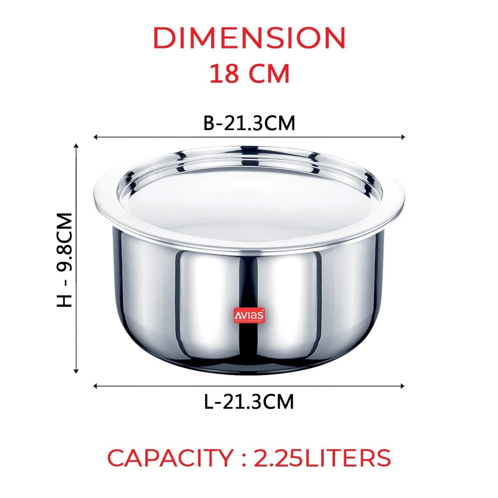 AVIAS Riara Premium Stainless Steel Tri-Ply Tope With Steel Lid | Gas & Induction Compatible | Silver - view 8