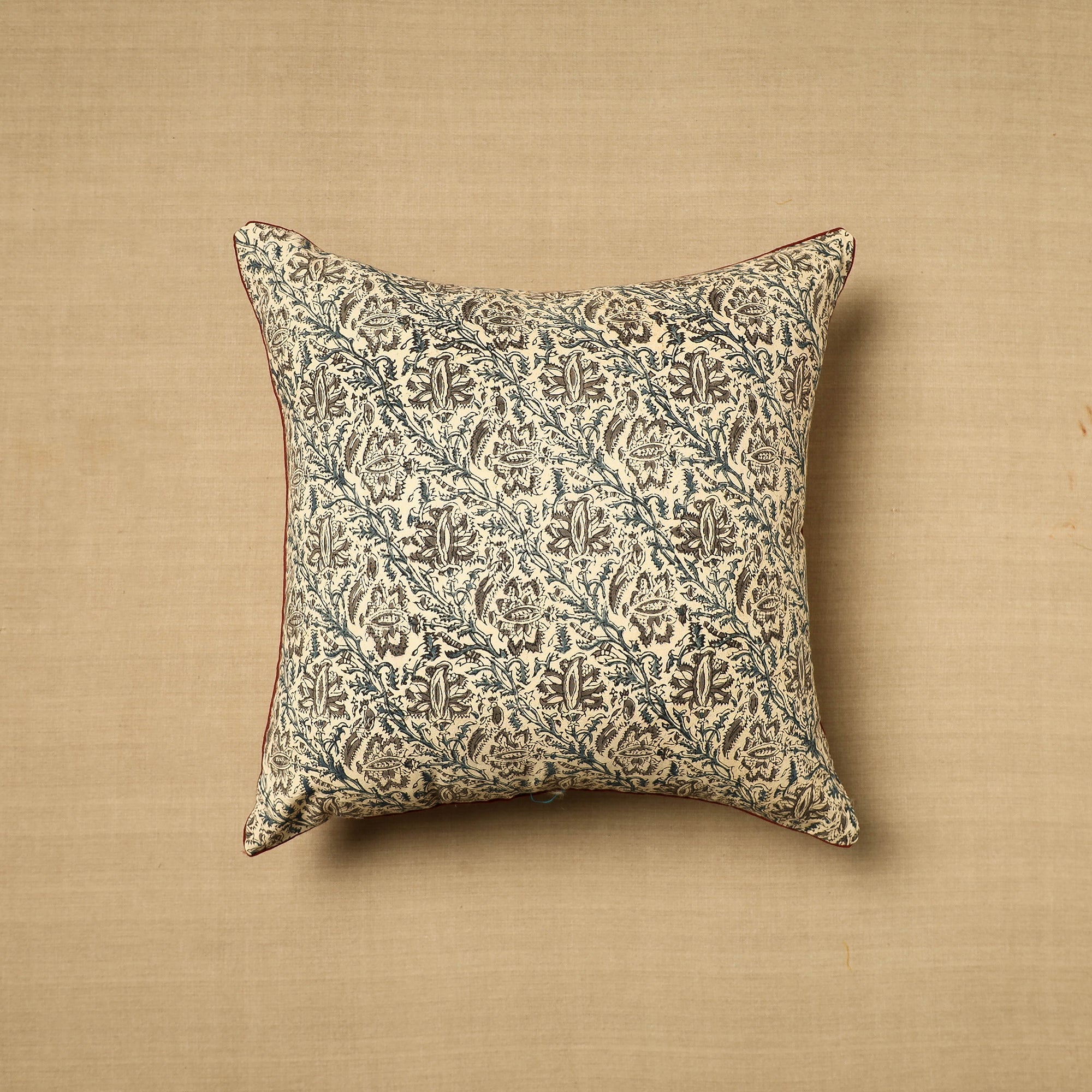 NOORI BAZAR Beige - Block Print Cotton Kalamkari Cushion Cover (16 x 16 in) 22