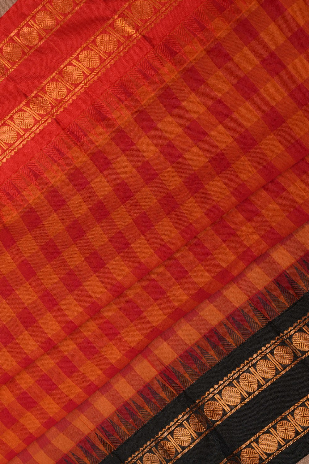 Kalanjali Gadwal Cotton Kattam Red Saree – Women's - view 2