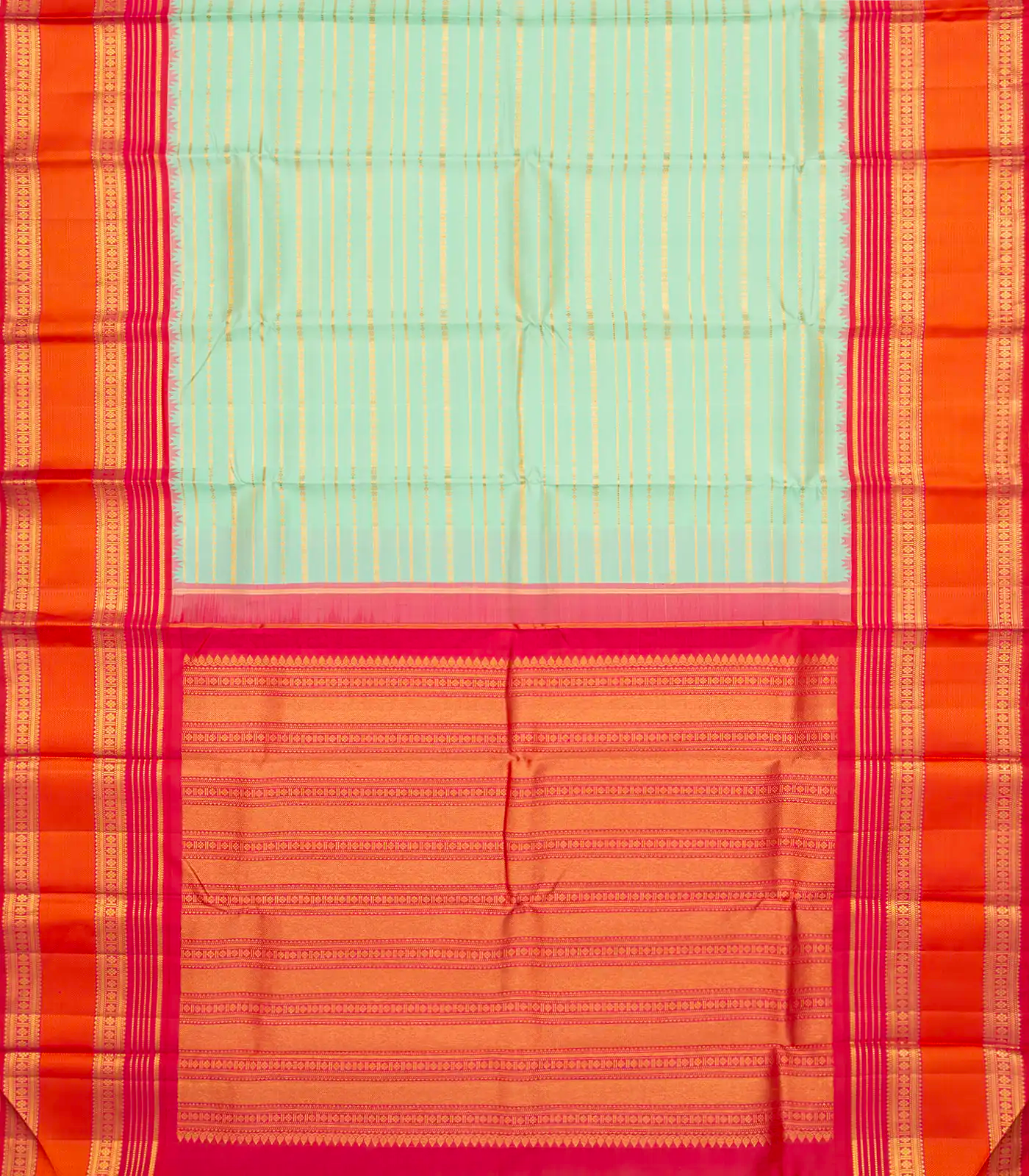 RmKV Aquamarine Handloom Kanchipuram Korvai Silk Saree With Zari Stripes - view 2