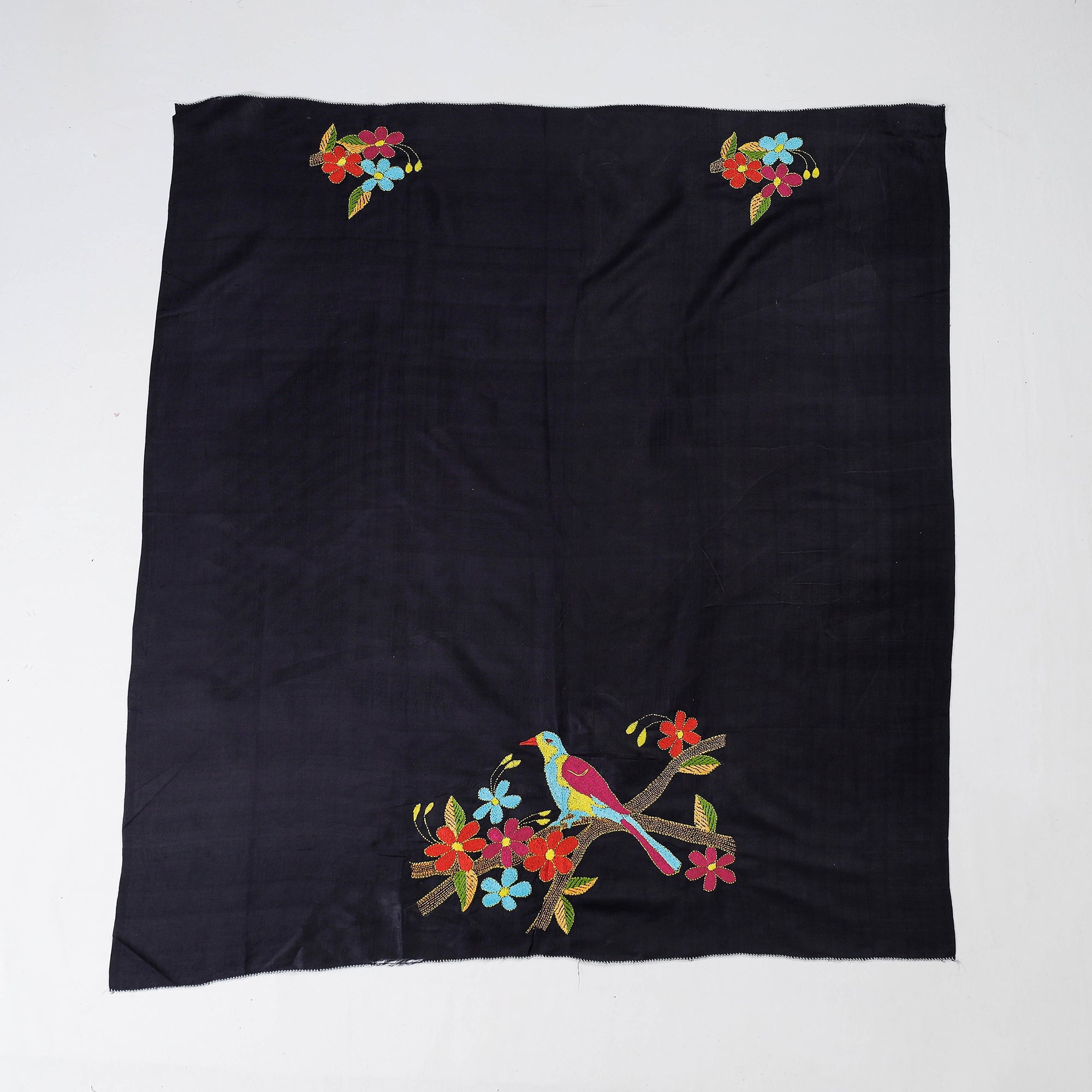 DASTKAR Black - Bengal Kantha Embroidery Bishnupuri Silk Blouse Piece - view 2