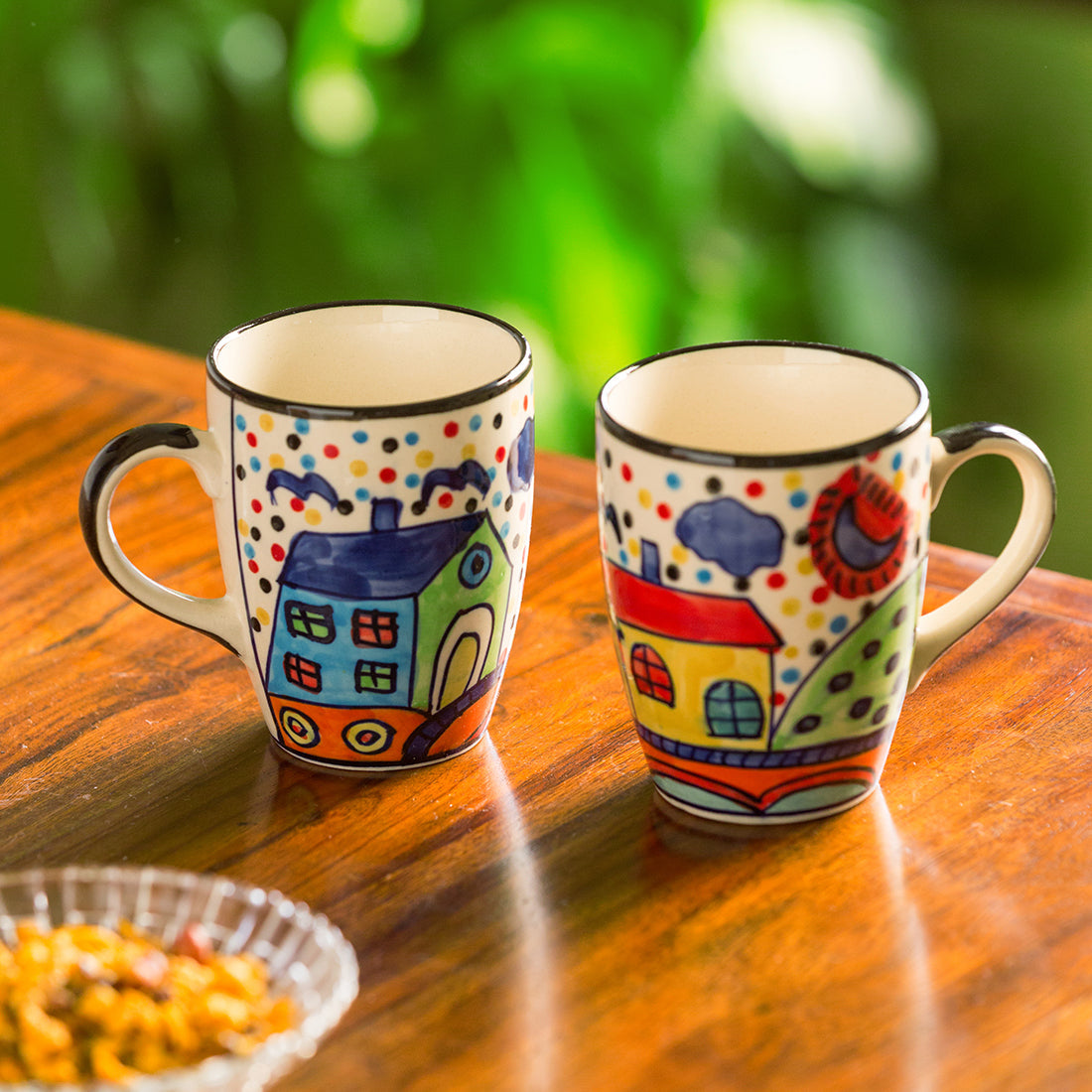 EXCLUSIVELANE 'The Hut Jumbo Cuppas' Handpainted Mugs In Ceramic (Set Of 2)