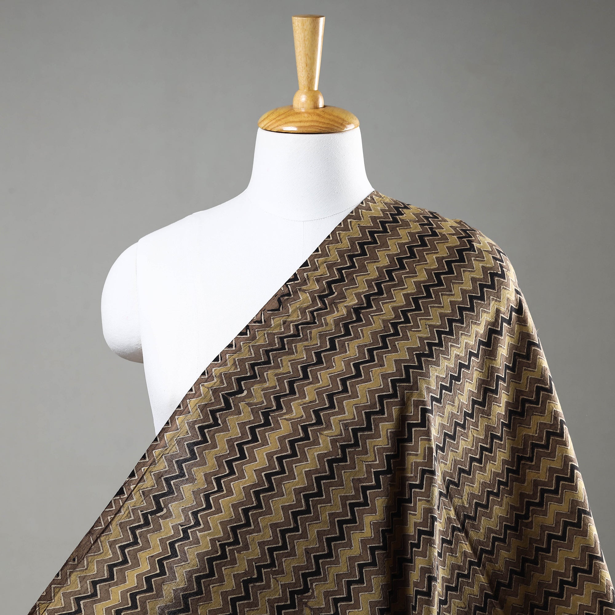 KACHCHH JI CHHAAP Ash Brown Ajrakh Hand Block Printed Cotton Fabric