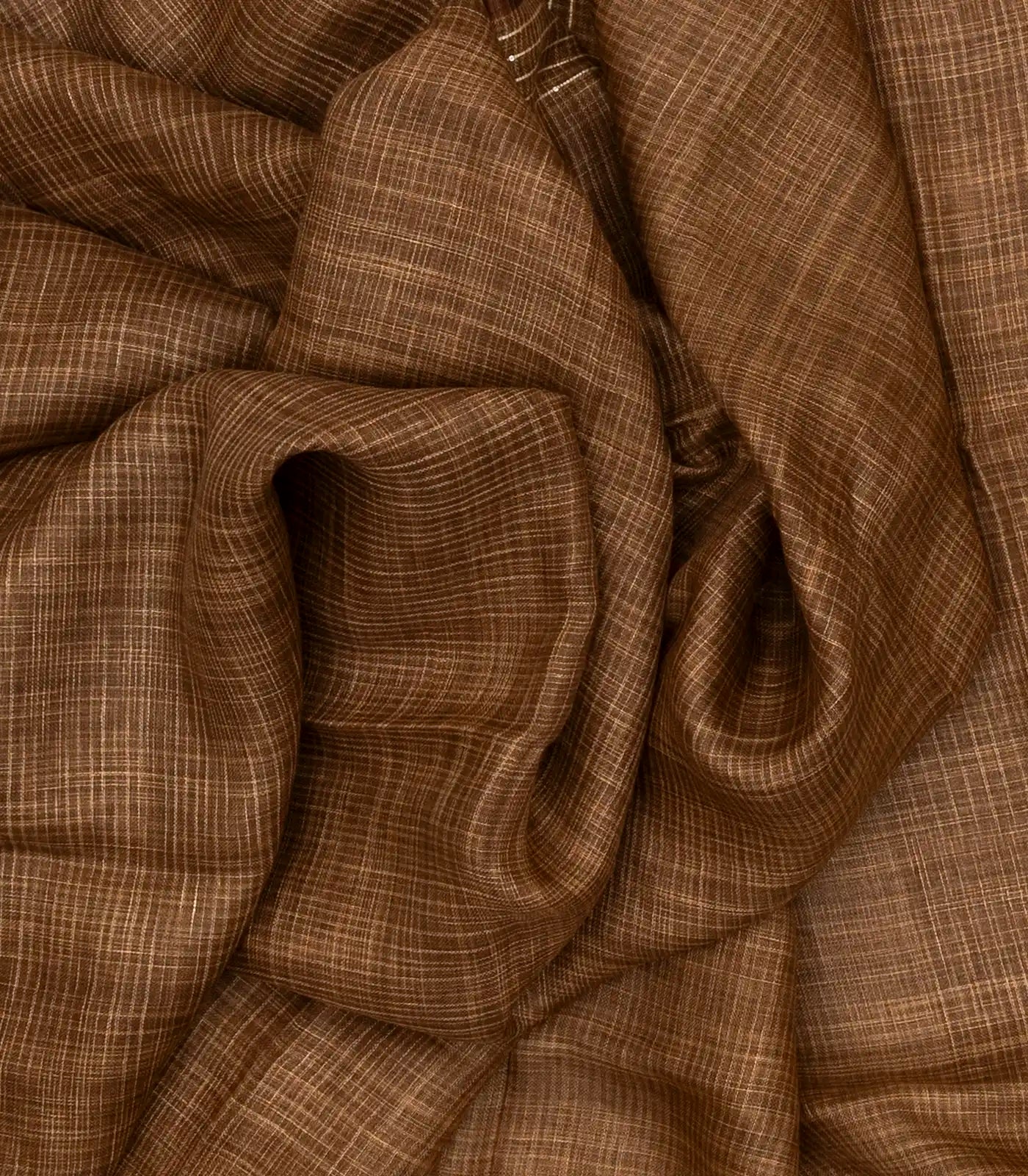 RmKV Brown Handloom Linen Saree With Striped Pallu - view 5
