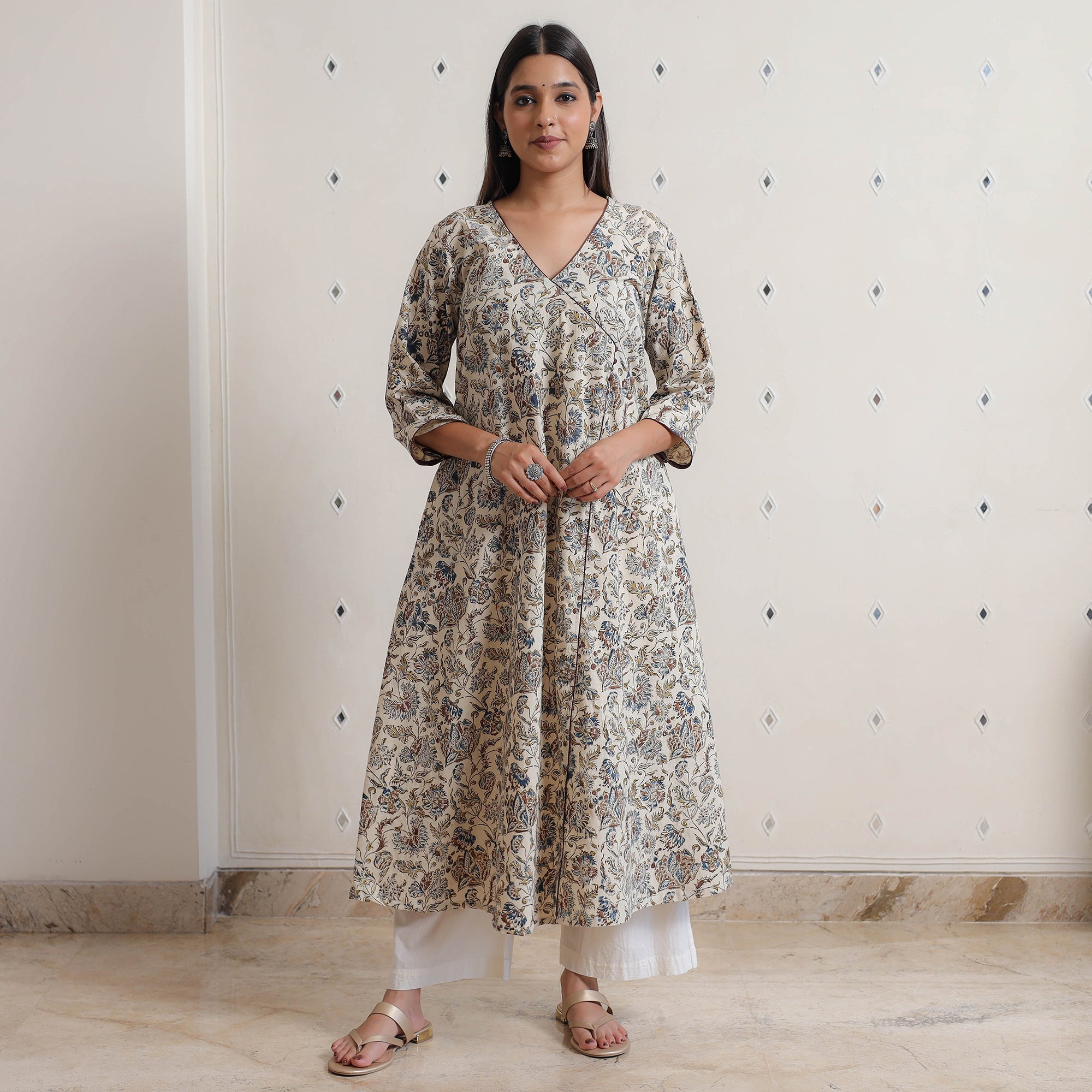 ITOKRI CASUALS Beige - Pedana Kalamkari Block Printed Cotton A-Line Kurta 06 - view 2