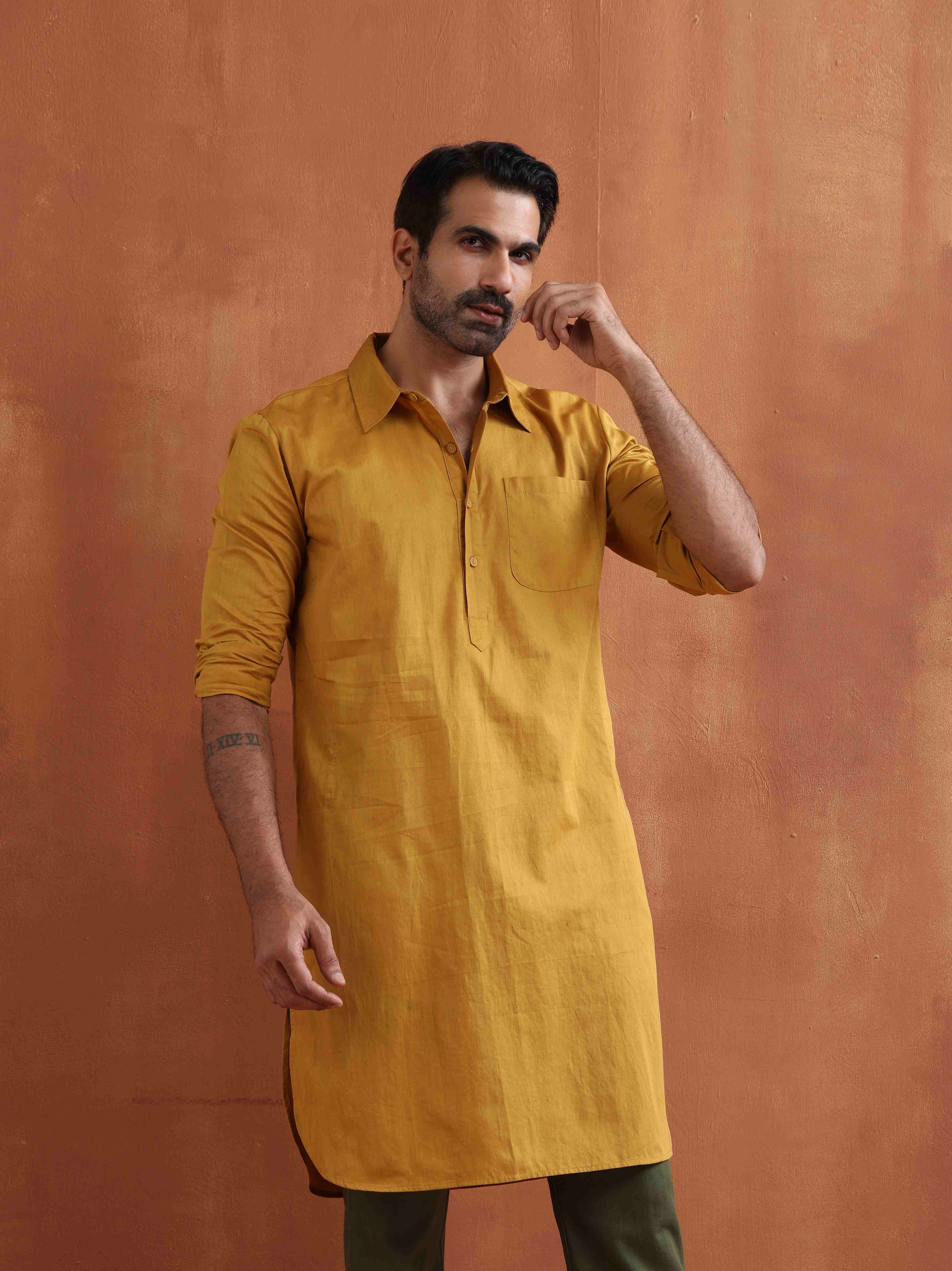 trueBrowns Men's Mustard Cotton Kurta - view 5