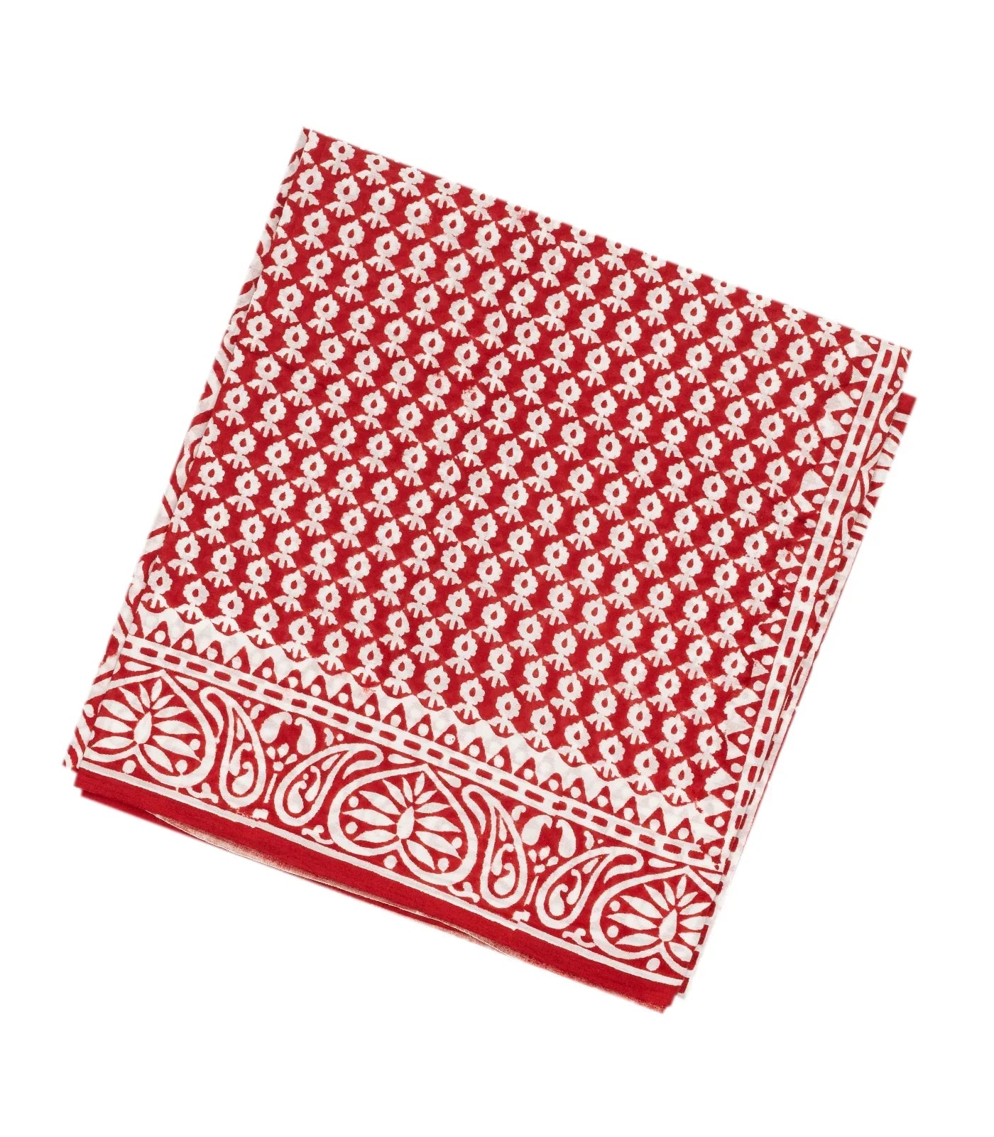 RmKV Red Woven Jaipur Cotton Saree Printed And White Floral Motifs
